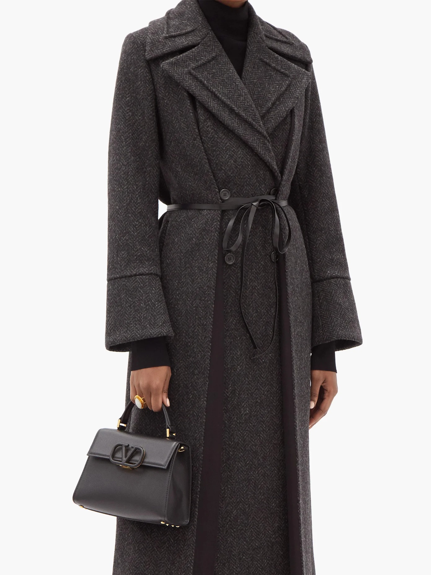 Silk-insert wool-blend herringbone coat - 6