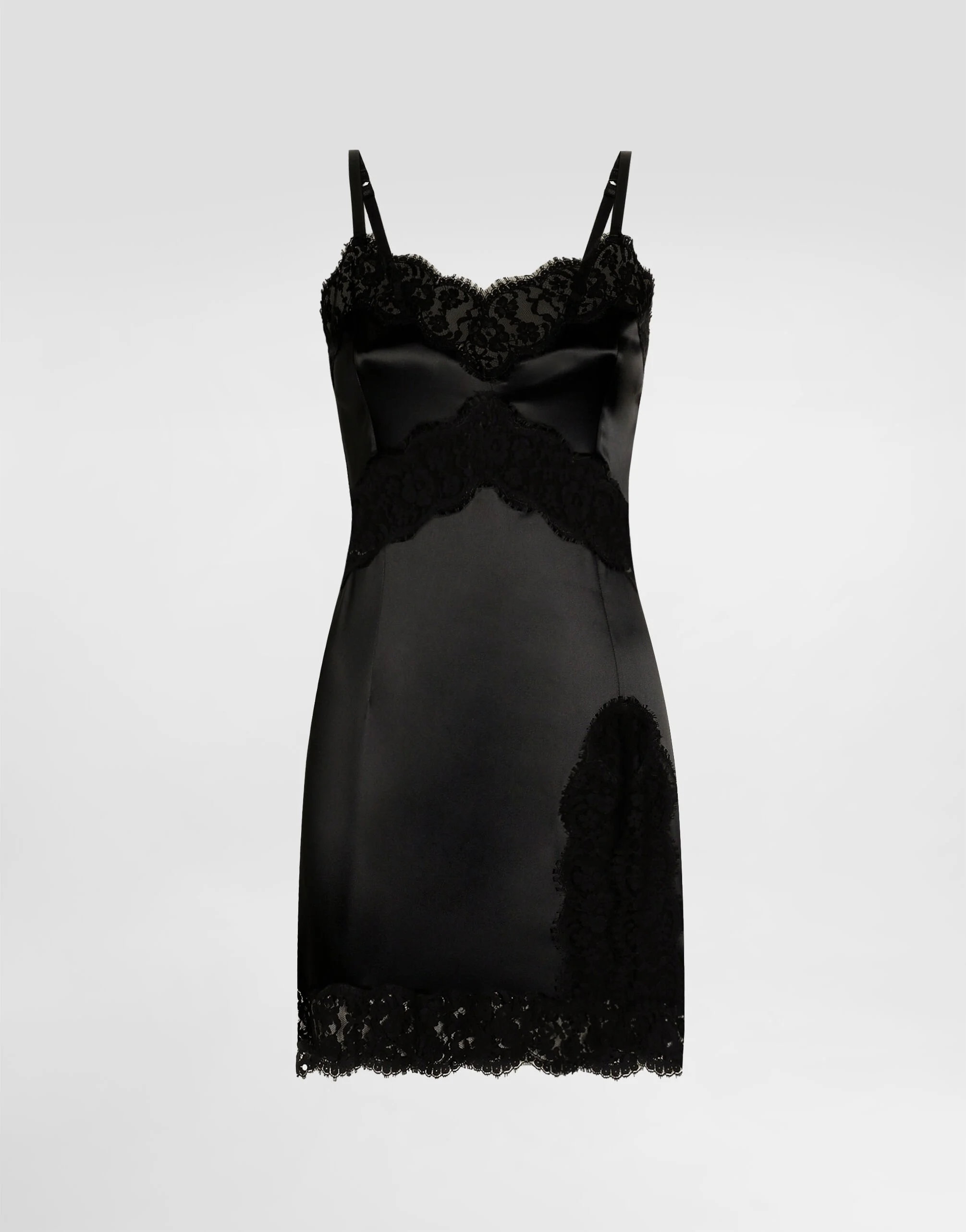 Stretch satin dress with lace details - 1