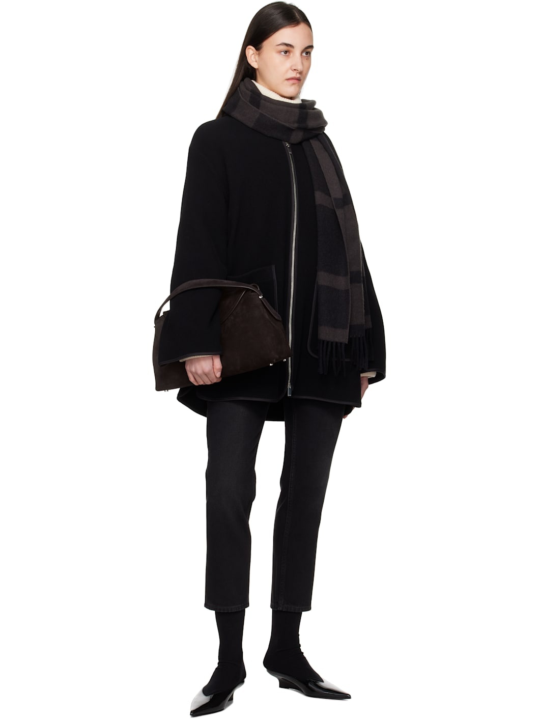 Black Monogram Jacquard Wool Scarf - 3