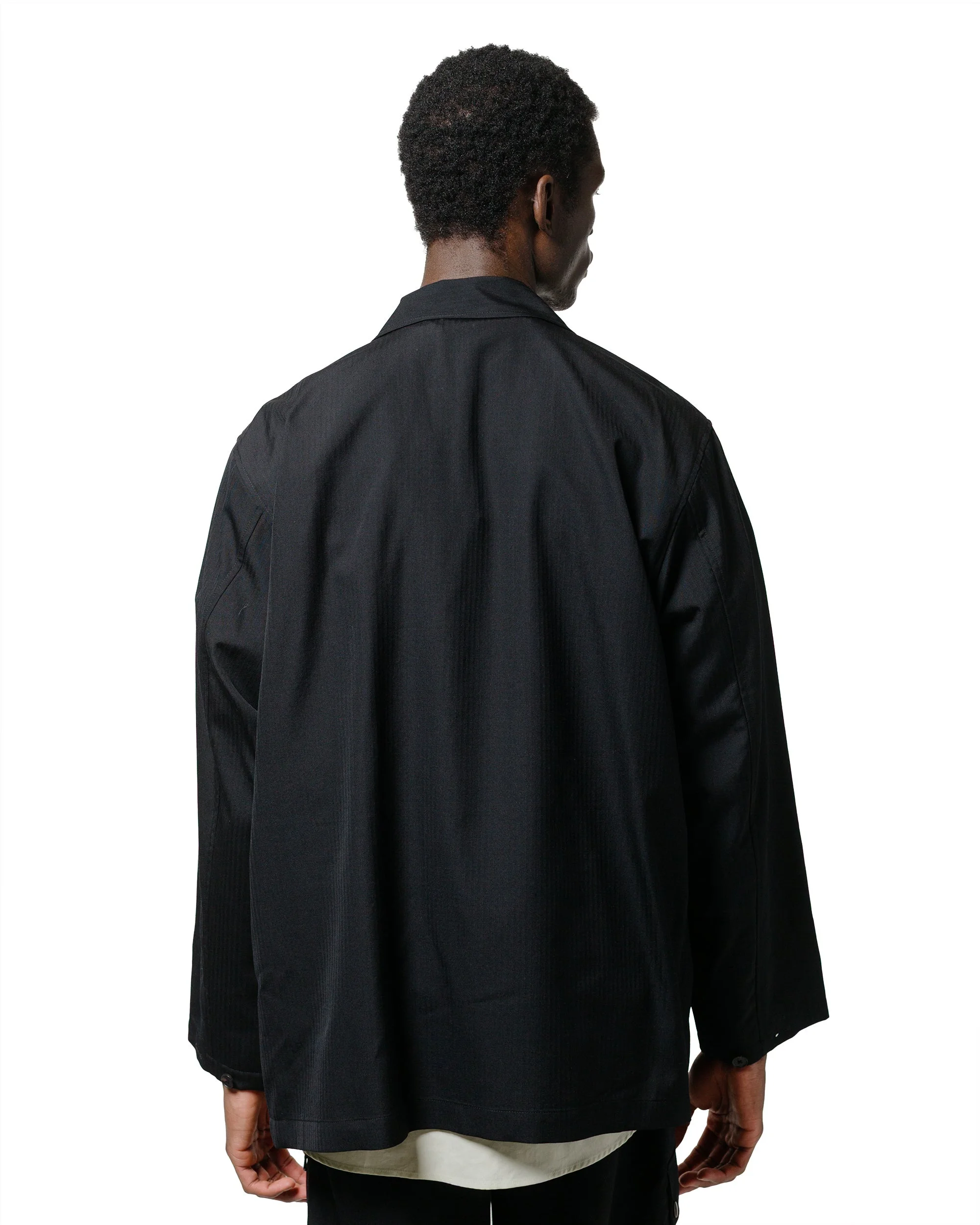 AURALEE Wool Herringbone Over Shirt Black | REVERSIBLE