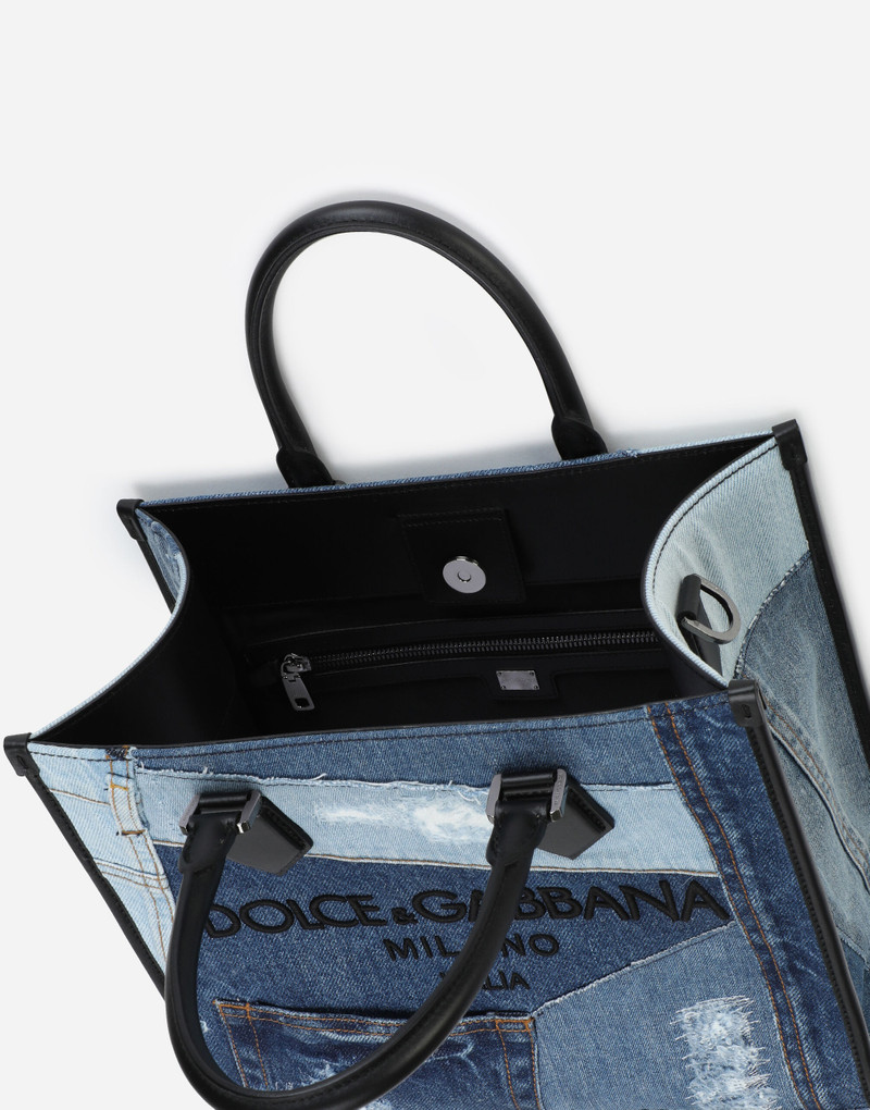 Denim patchwork Edge shopper with logo 5
