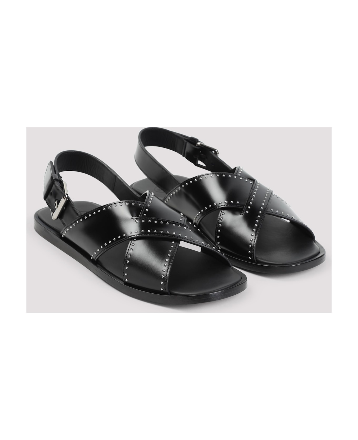 Black Leather Oksana Sandals - 5