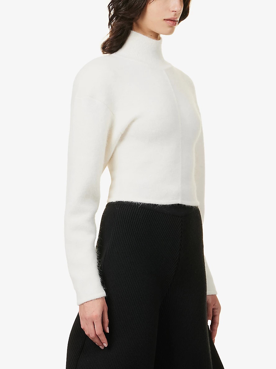 High-neck padded-shoulder knitted jumper - 3