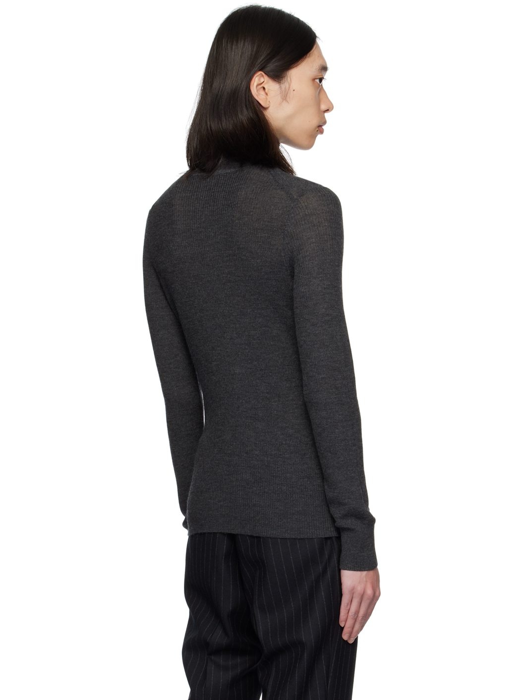 Gray Wool & Silk Turtleneck - 3