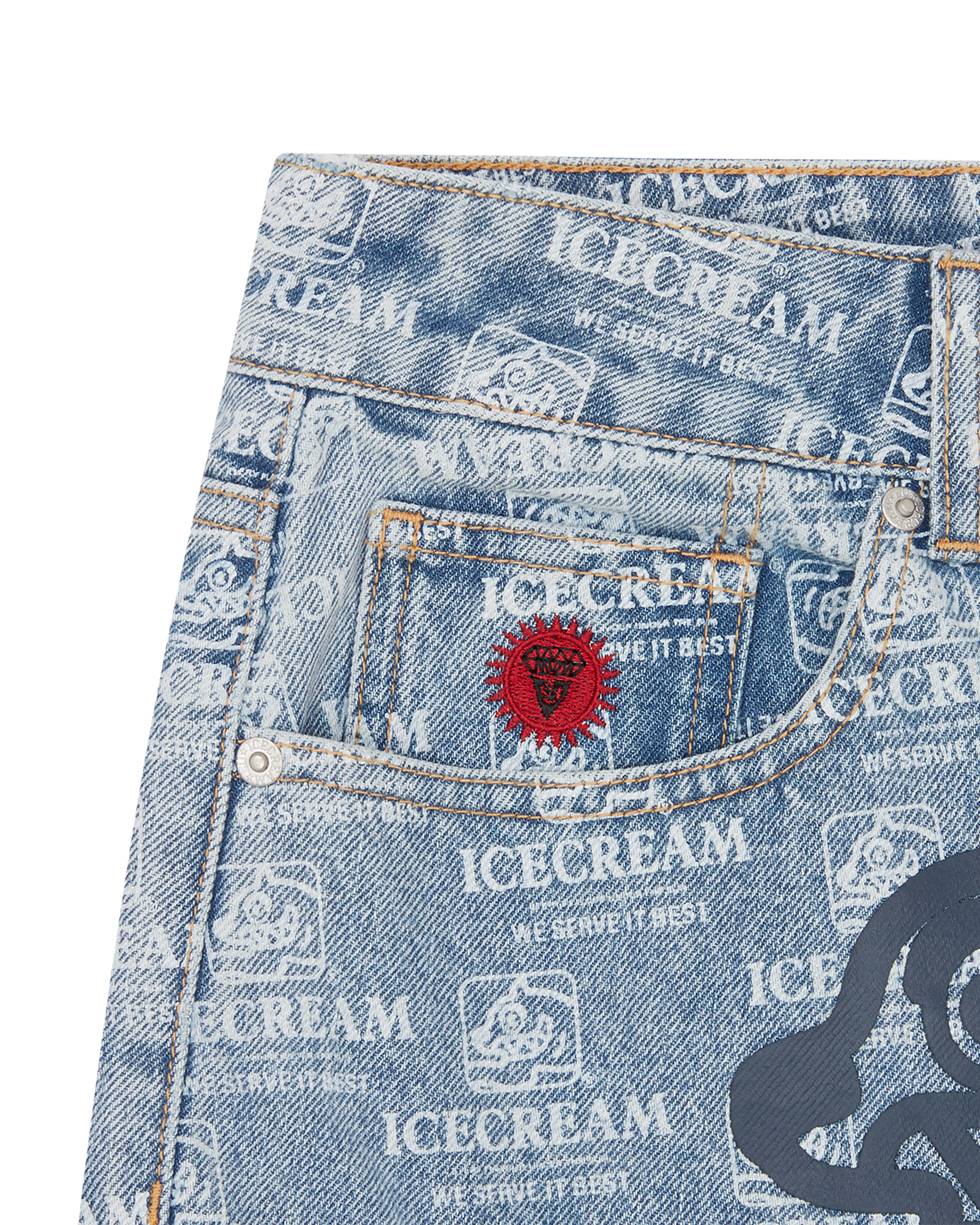 REPEAT PRINT DENIM CARGO SHORTS - 4