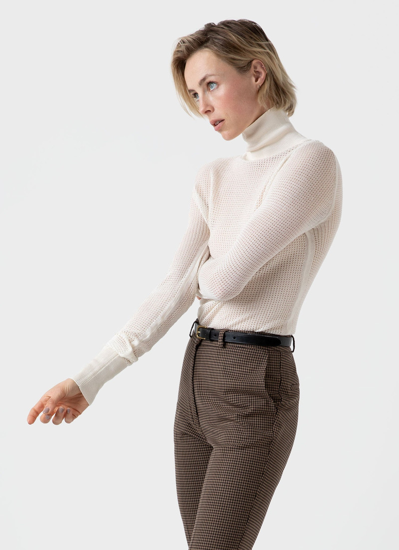 Edie Campbell Open Knit Silk Funnel 1