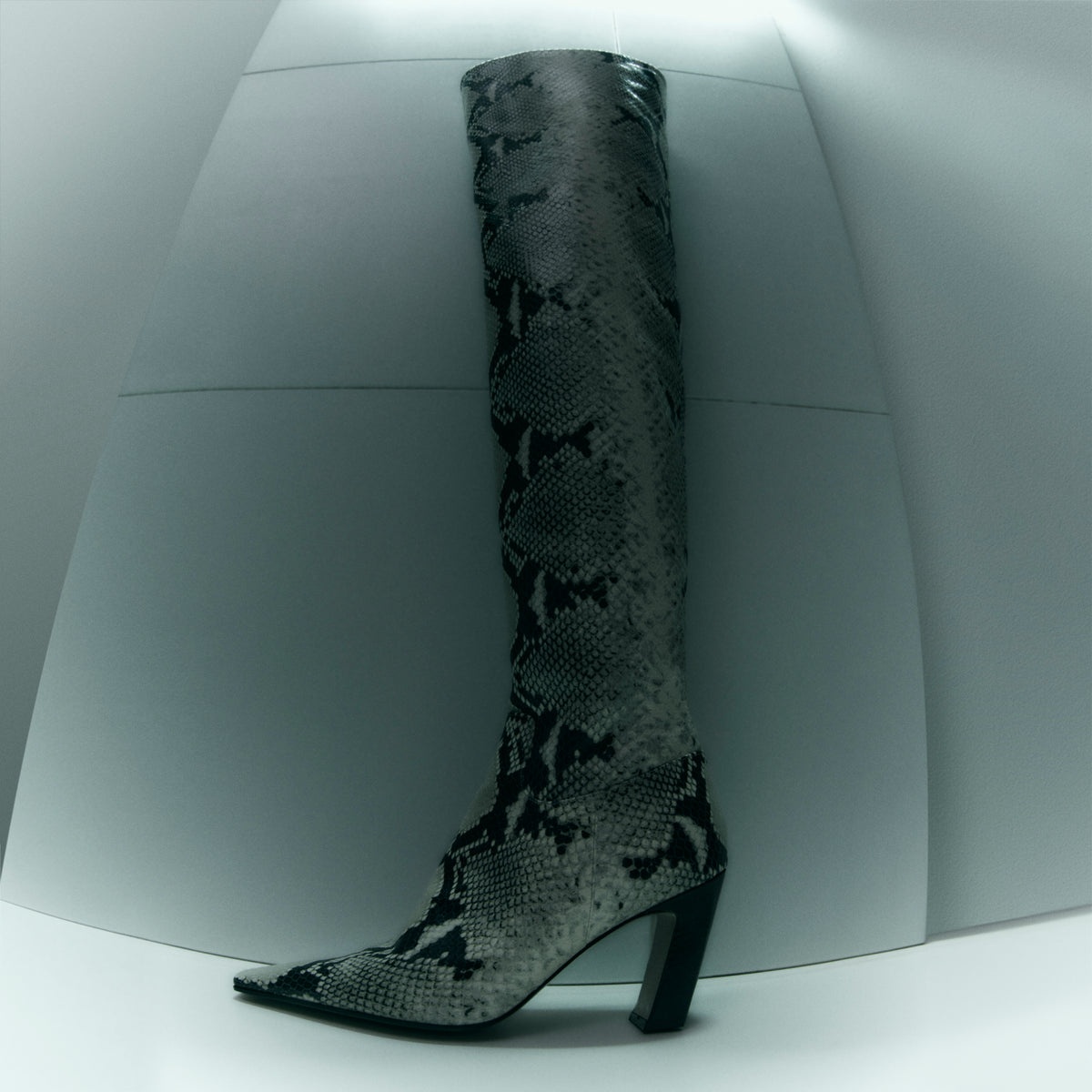 The Marfa Over-the-Knee High Boot in Natural Python-Embossed Leather - 8