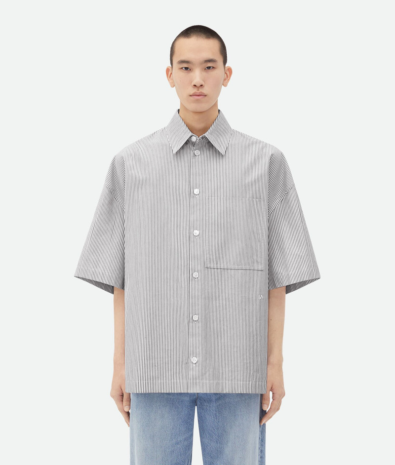 Striped Cotton Overshirt With "BV" Embroidery - 1