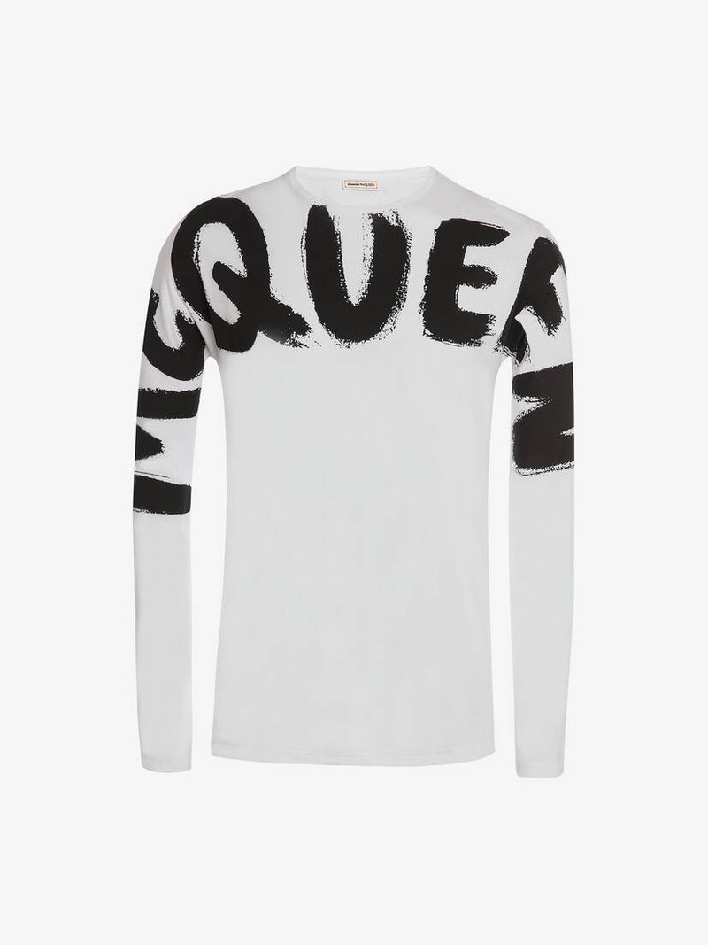 Men's McQueen Graffiti Long Sleeve T-shirt in White/black 1