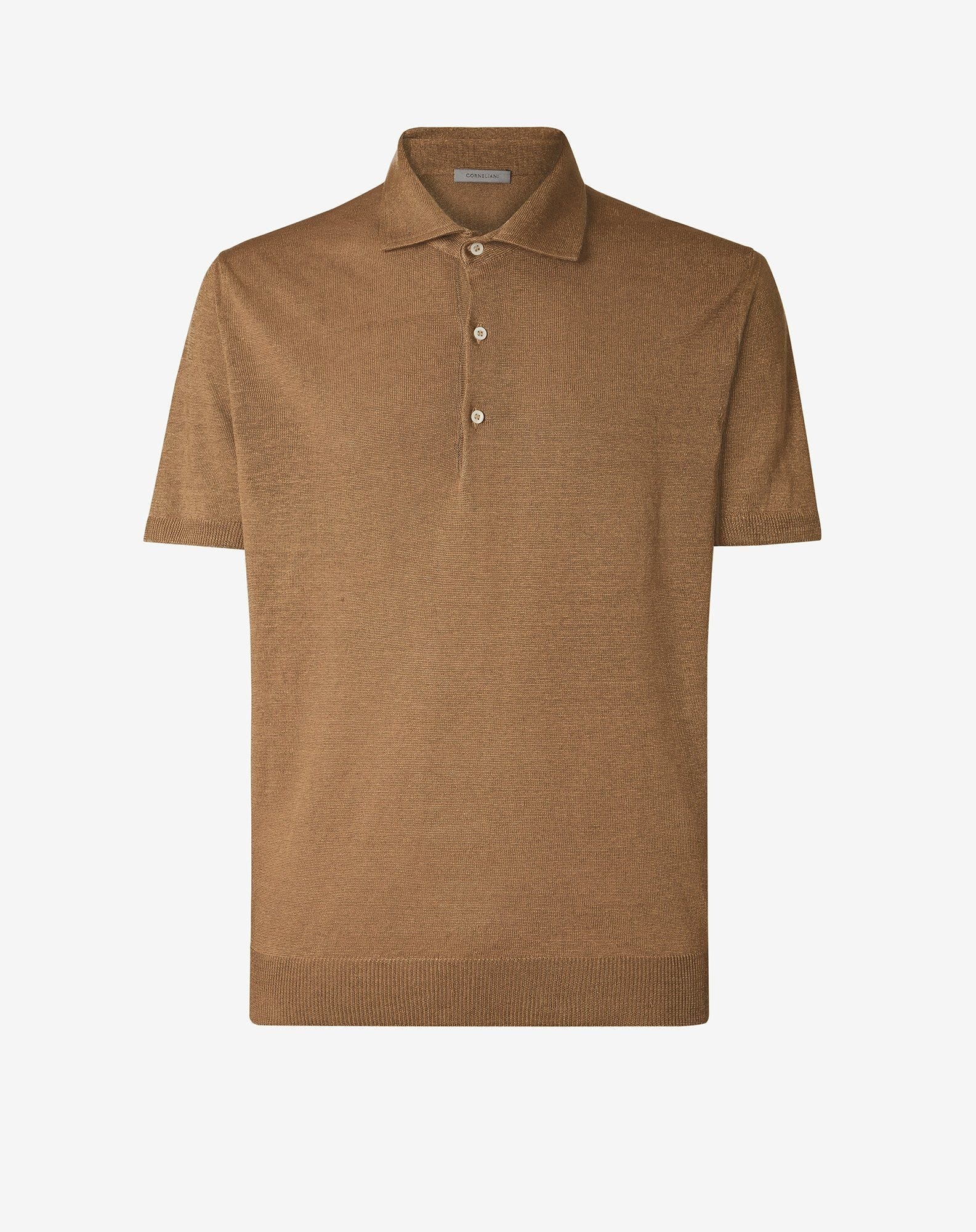 Hazelnut brown button-up linen polo shirt - 1