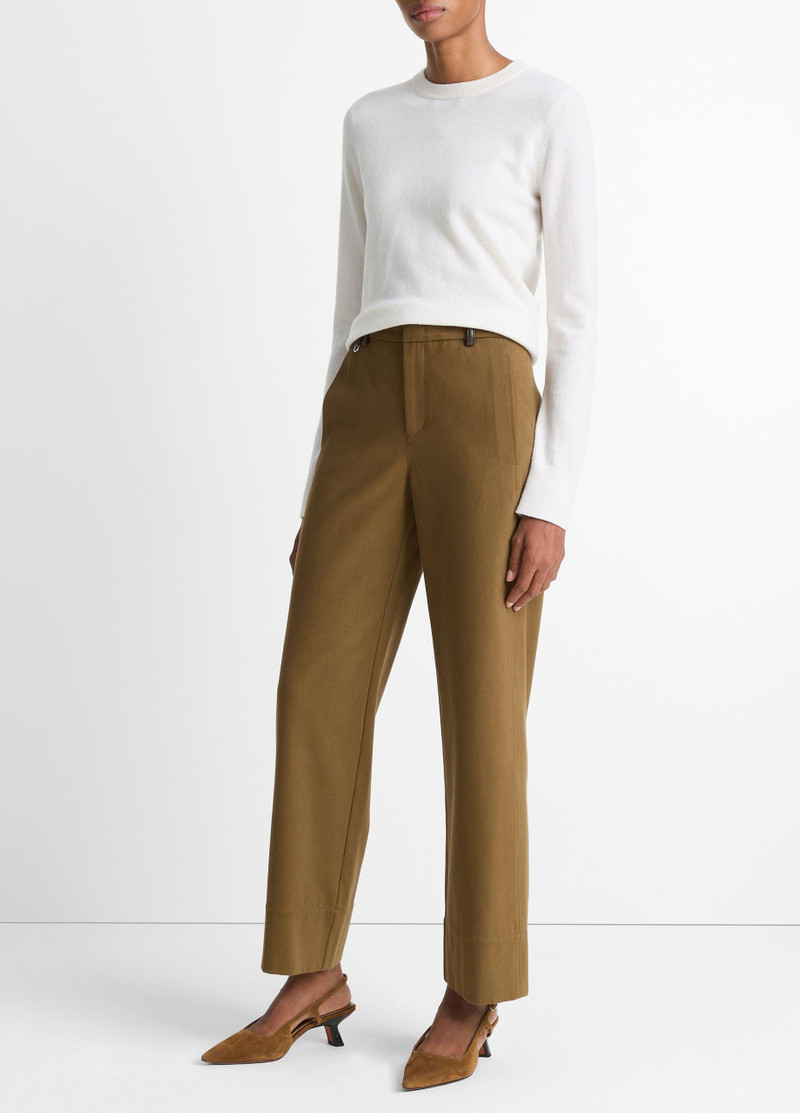Faux-Leather-Trim Italian Cotton Straight-Leg Pant 2