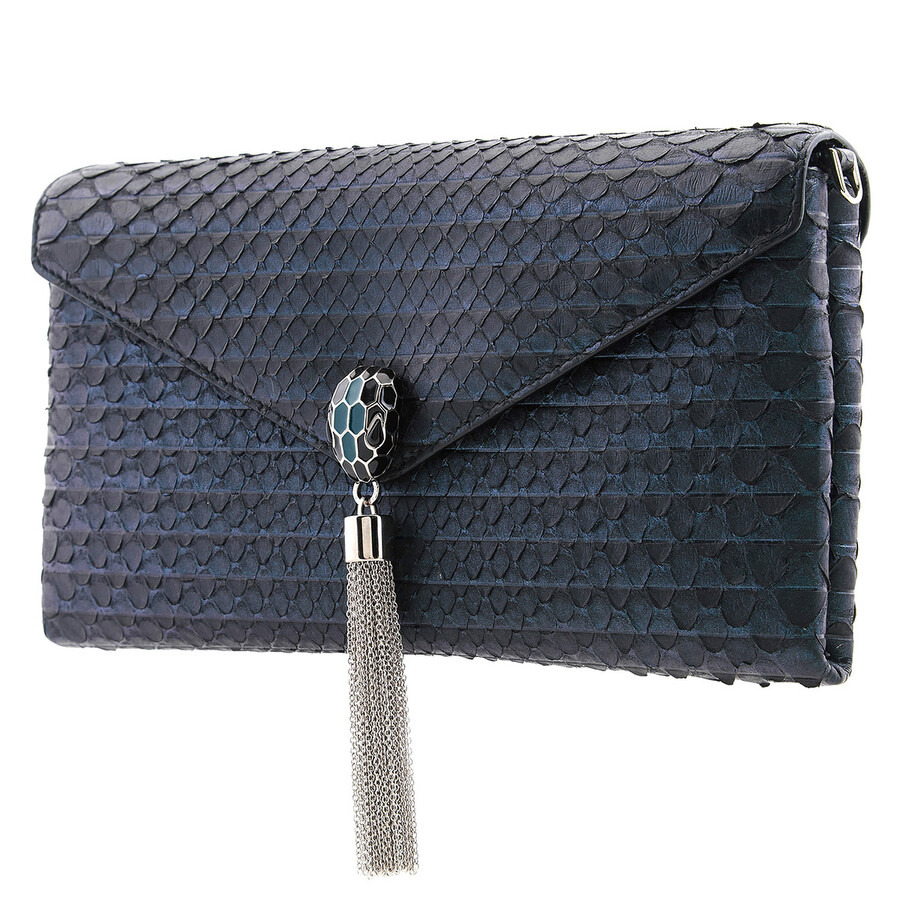 Bvlgari Metallic Teal Python Serpenti Forever Tassel Clutch - 2