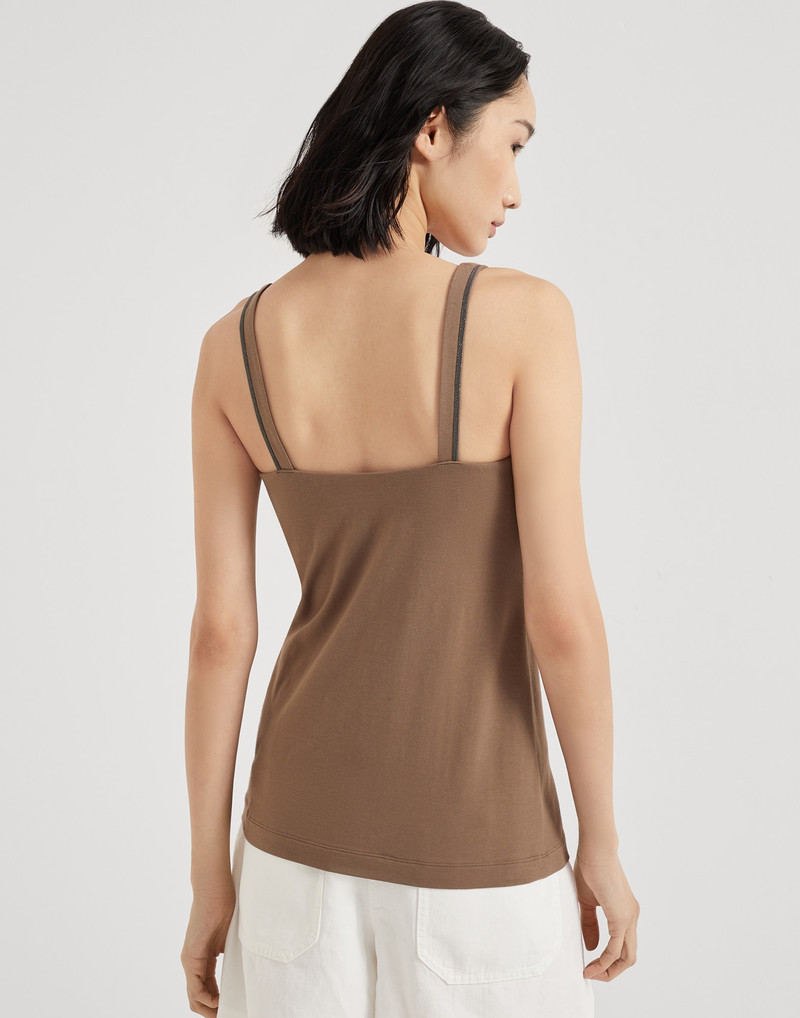 Brunello Cucinelli Stretch cotton jersey top with shiny straps outlook