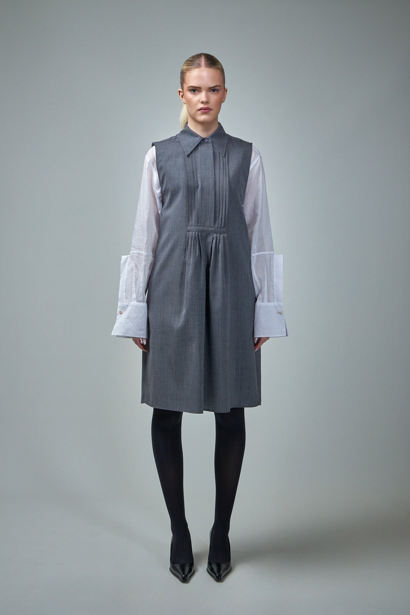 ワンピース Jil Sander Gray Dress In Wool With Crossover Detail Tie-neck virgin wool canvas midi dress in grey - Jil Sander