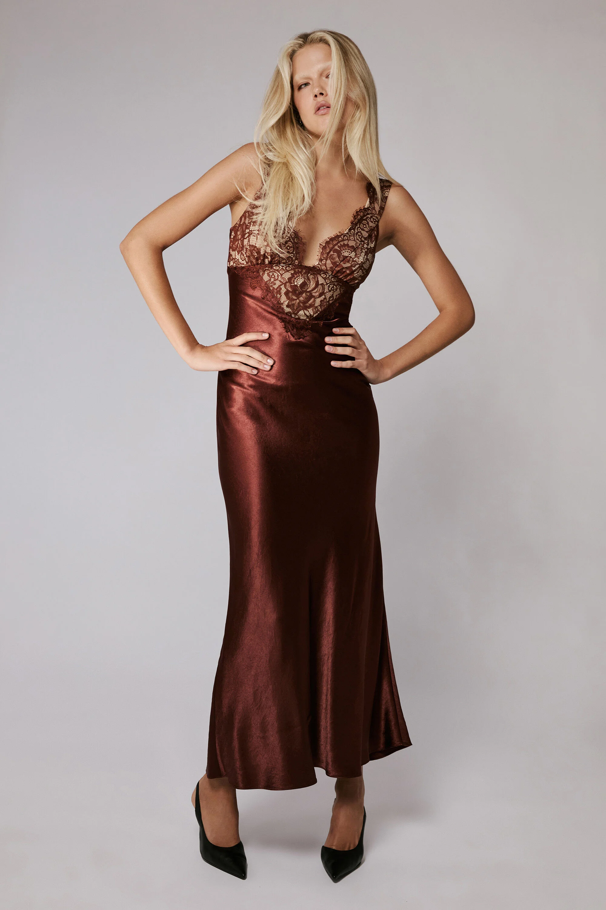 Torie Lace Slip Dress In Brick - 1