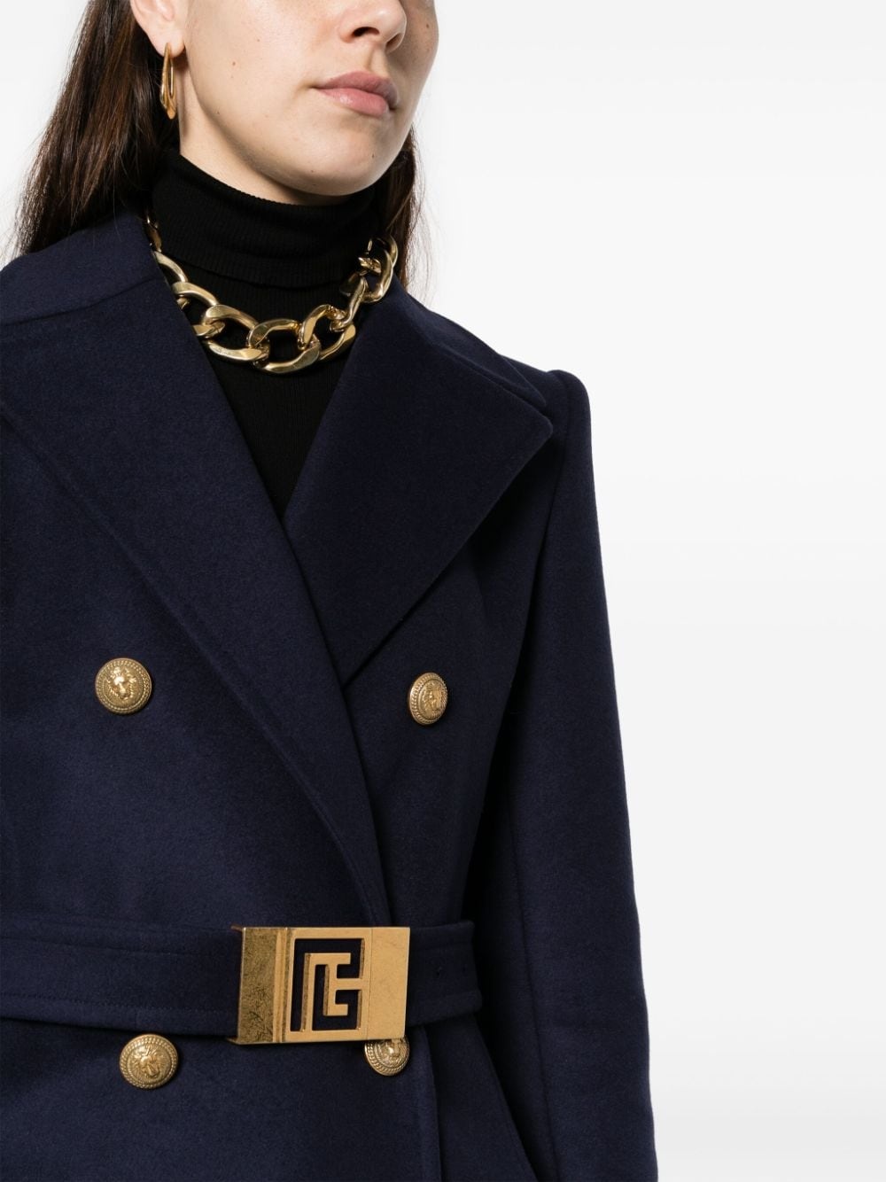 belted double-breasted wool coat - 5