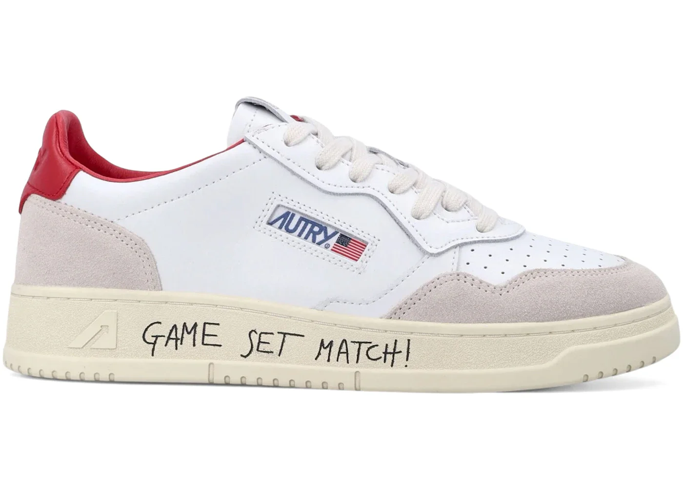 Autry Medalist Leather Low Game Set Match! White Red - 1