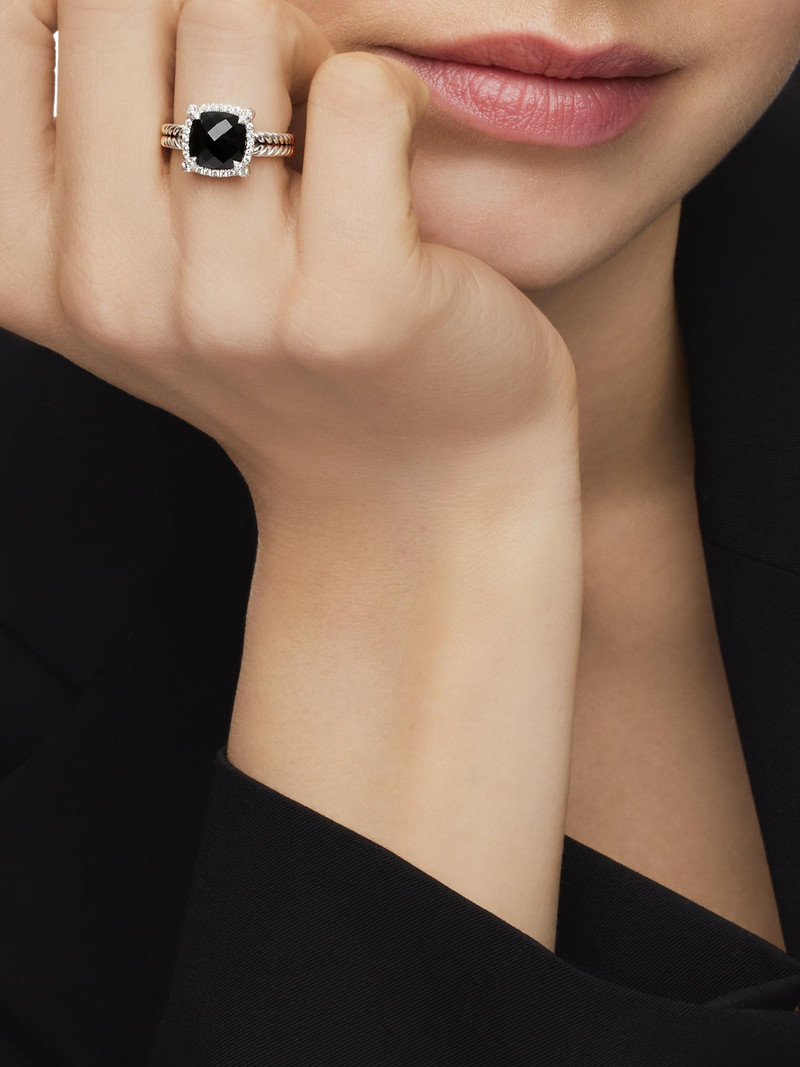 Women's Chatelaine Pavé Bezel Ring with Diamonds - Black Onyx 4
