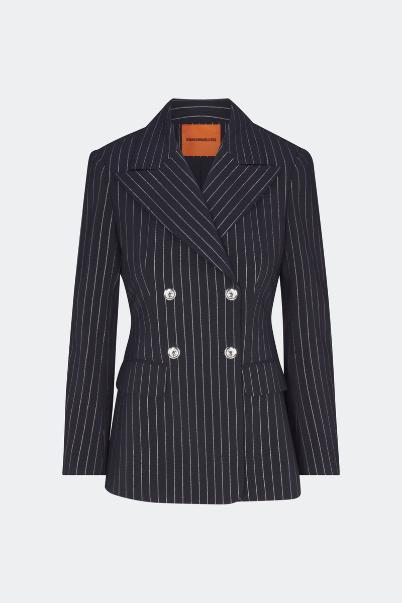SIMONMILLER Anouk Pinstripe Blazer In Navy Metallic Pinstripe outlook