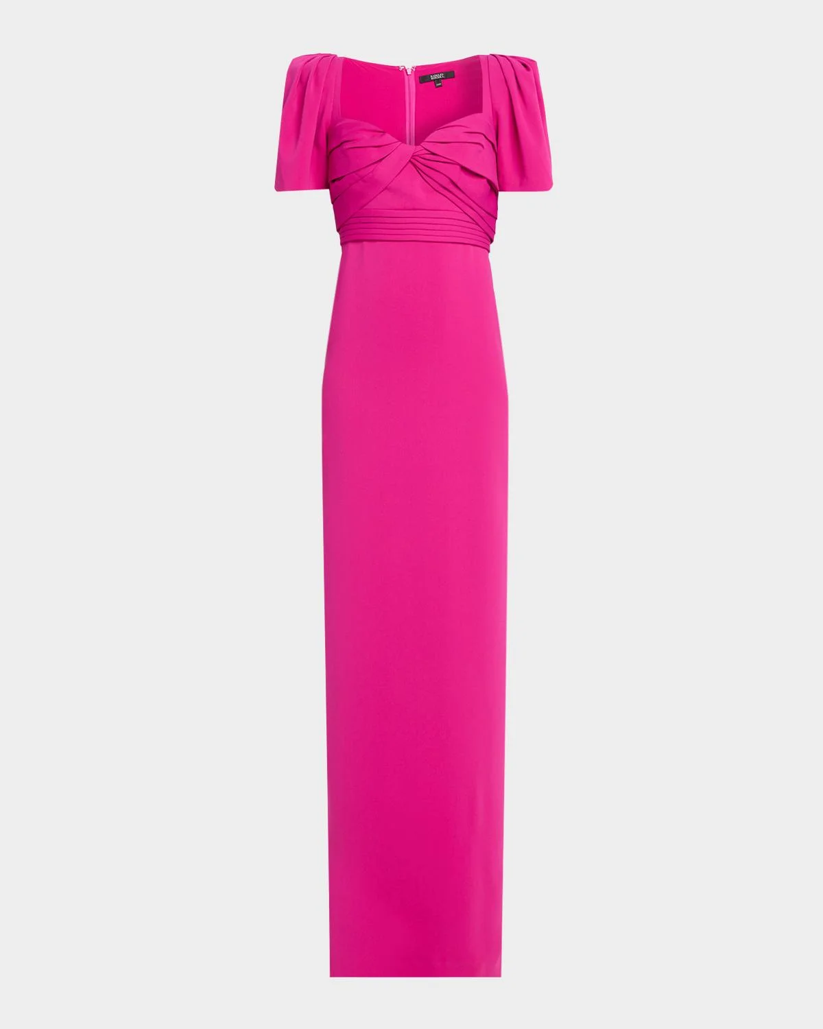 Pleated Puff-Sleeve Column Gown - 1