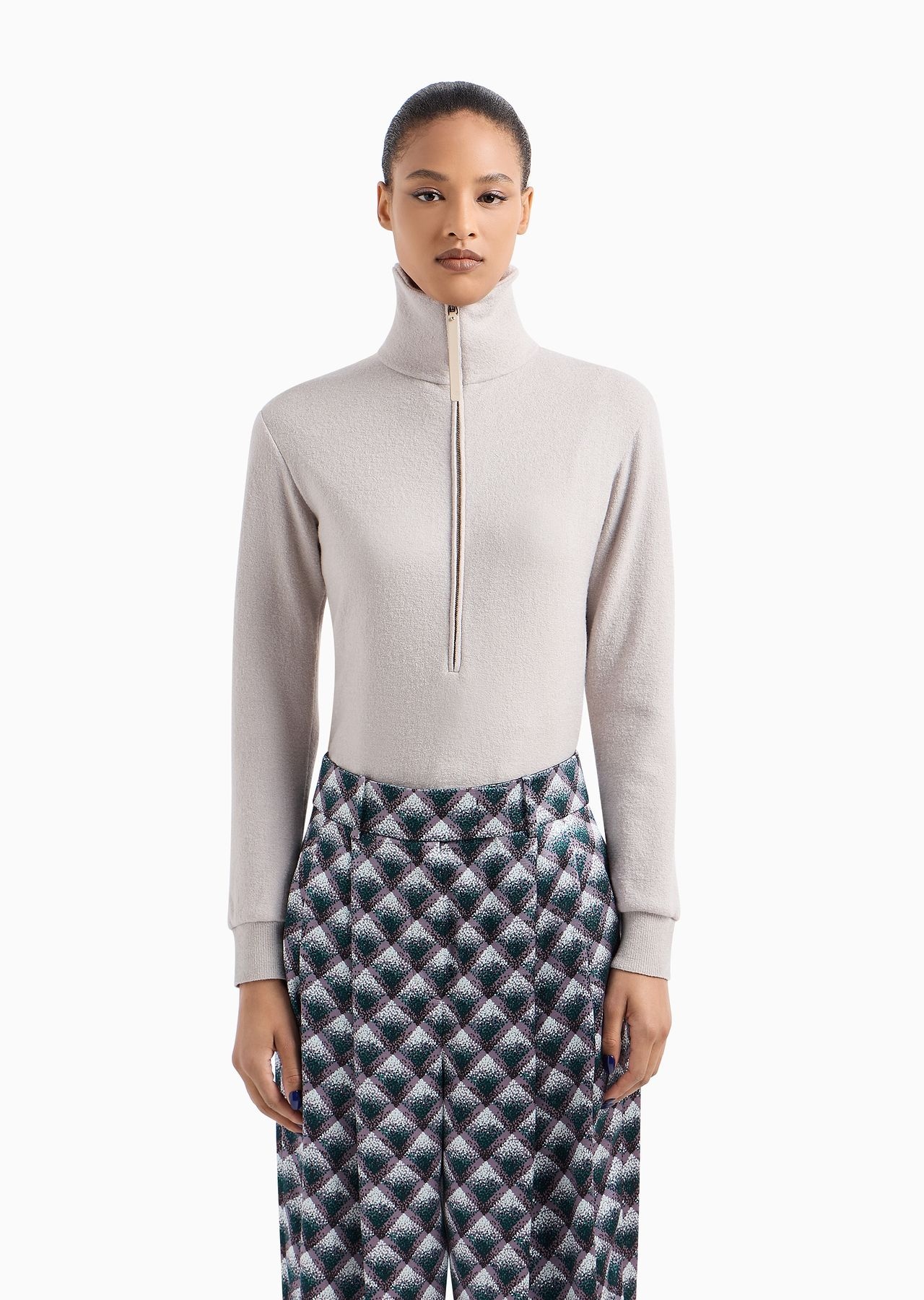 Long-sleeved bodysuit in stretch cashmere and silk jersey - 2