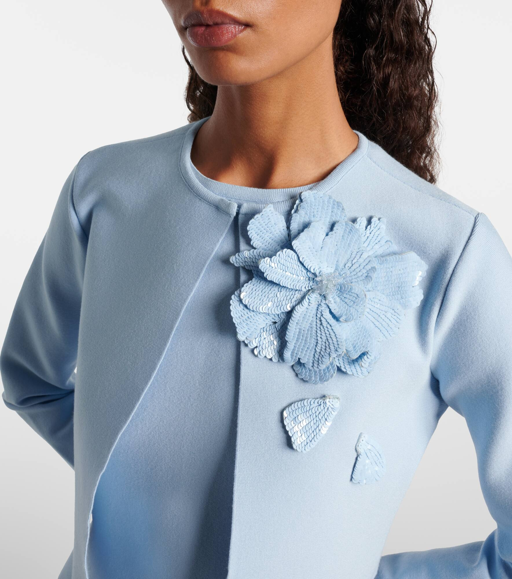 Cropped floral-appliqué sequined jacket - 4