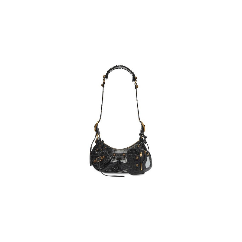 Women's Le Cagole Xs Shoulder Bag Crocodile Embossed in Black 1