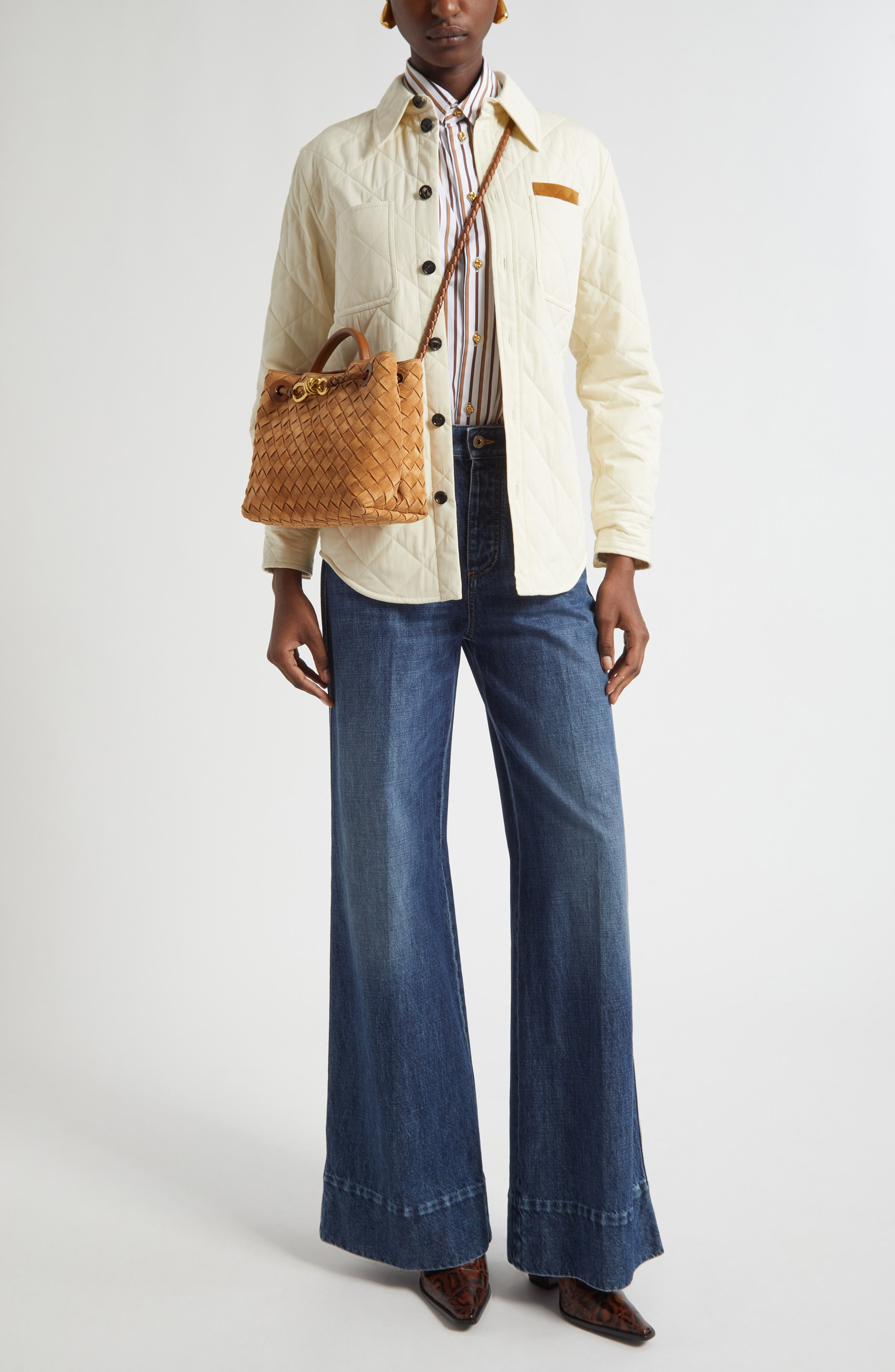 Bottega Veneta Quilted Cotton Blend Overshirt in 9028 Sea Salt at Nordstrom - 2