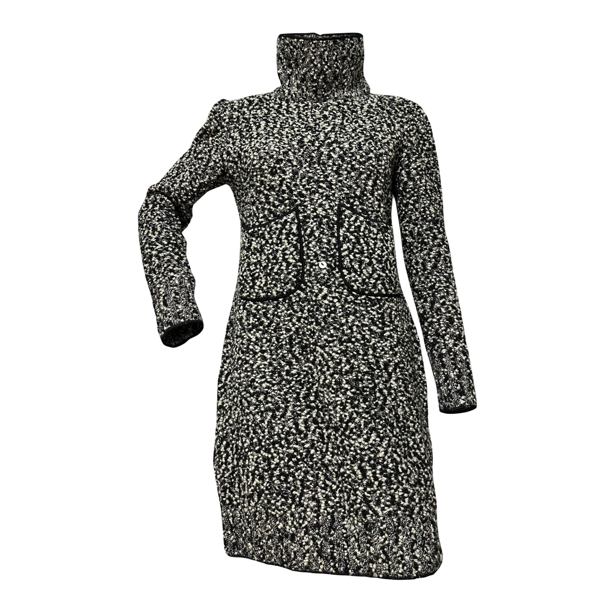 CHANEL Fall Winter 1994 Sequin-Embellished Tweed Turtleneck Mini Dress - 1
