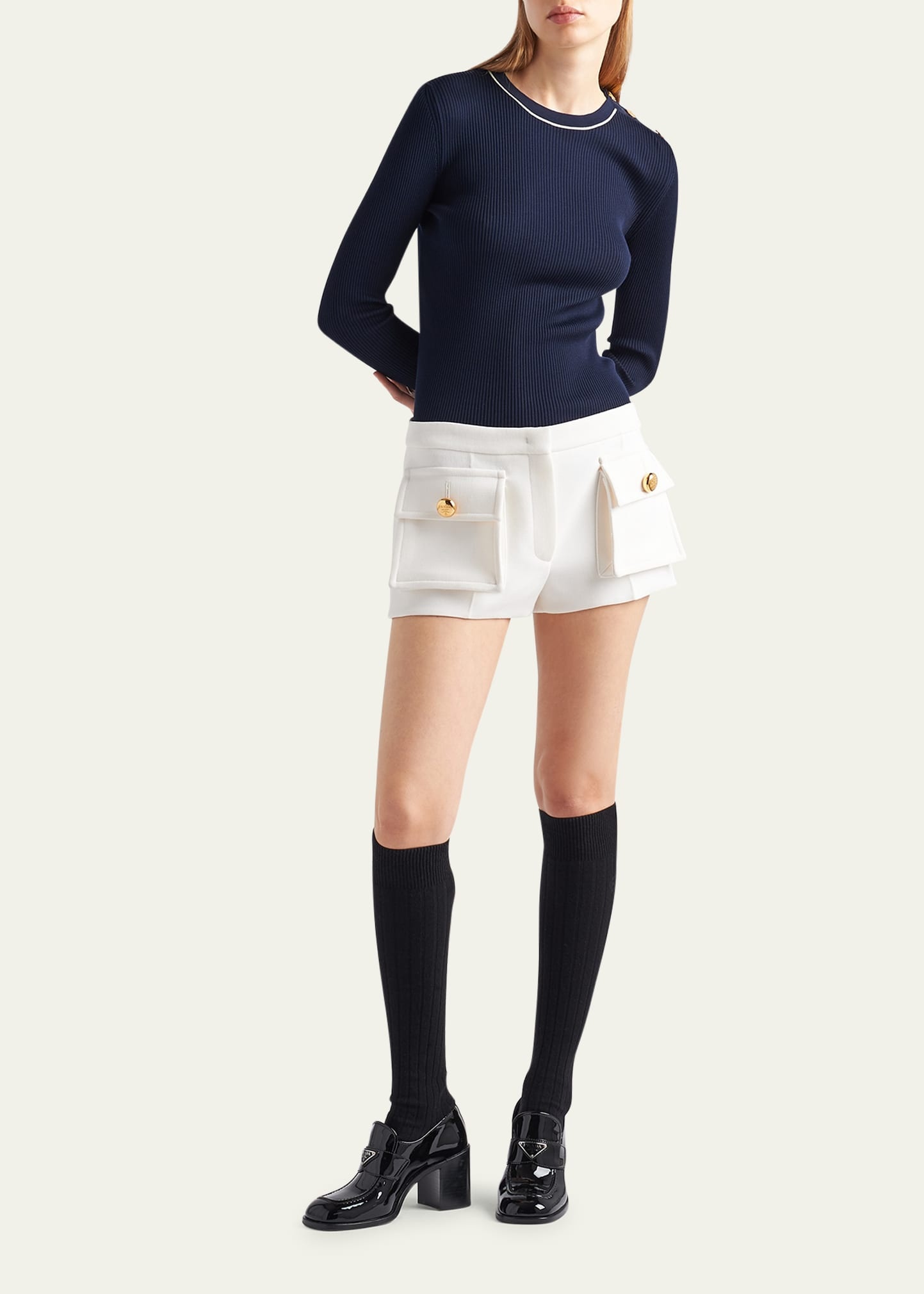 Silk Knit Top with Shoulder Buttons - 2