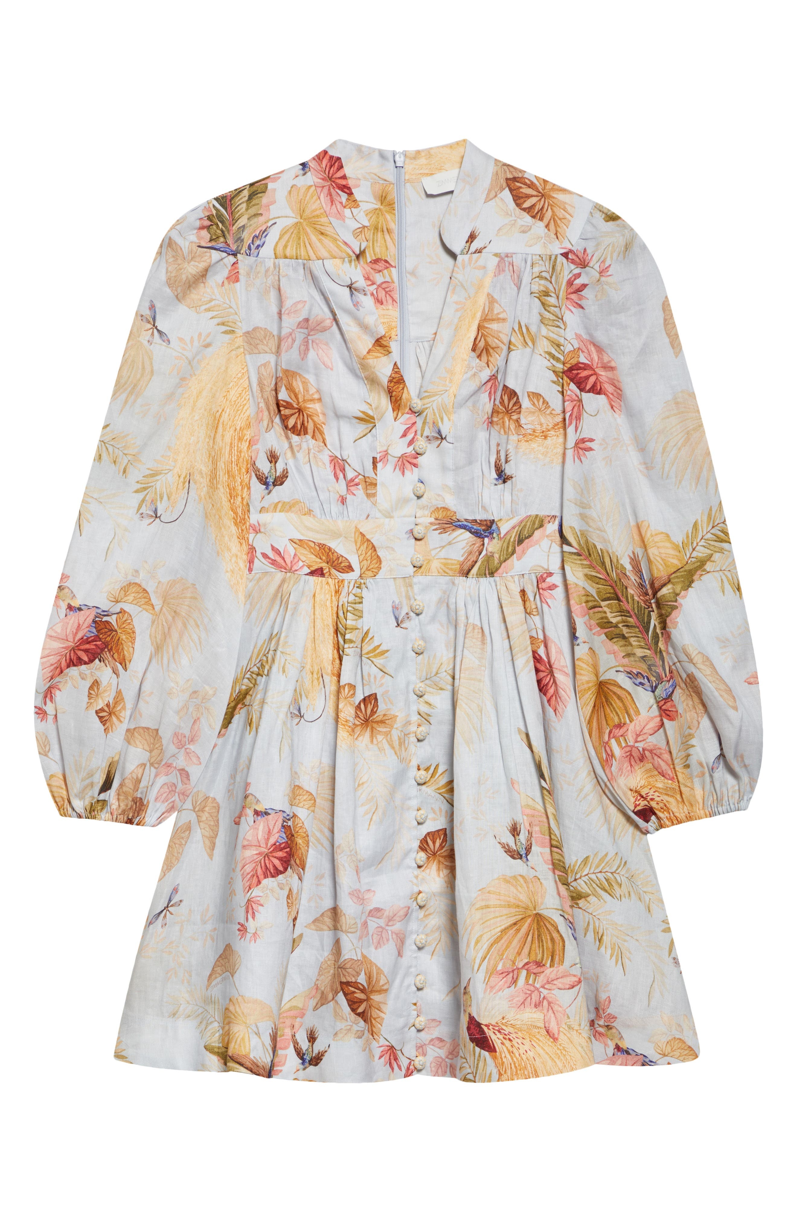 Zimmermann Ascension Floral Long Sleeve Linen Minidress in Light Blue Palm Floral at Nordstrom - 5