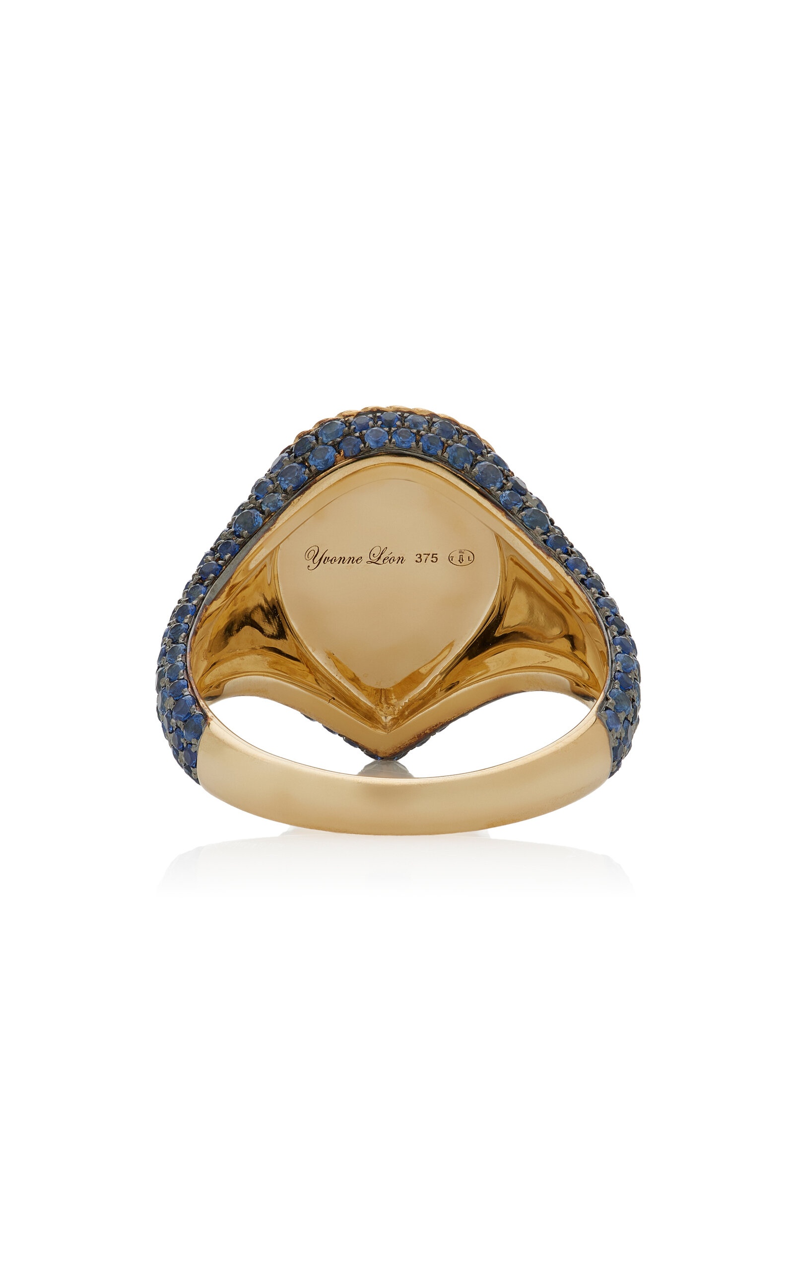 9K Yellow Gold Sapphire Signet Ring blue - 5