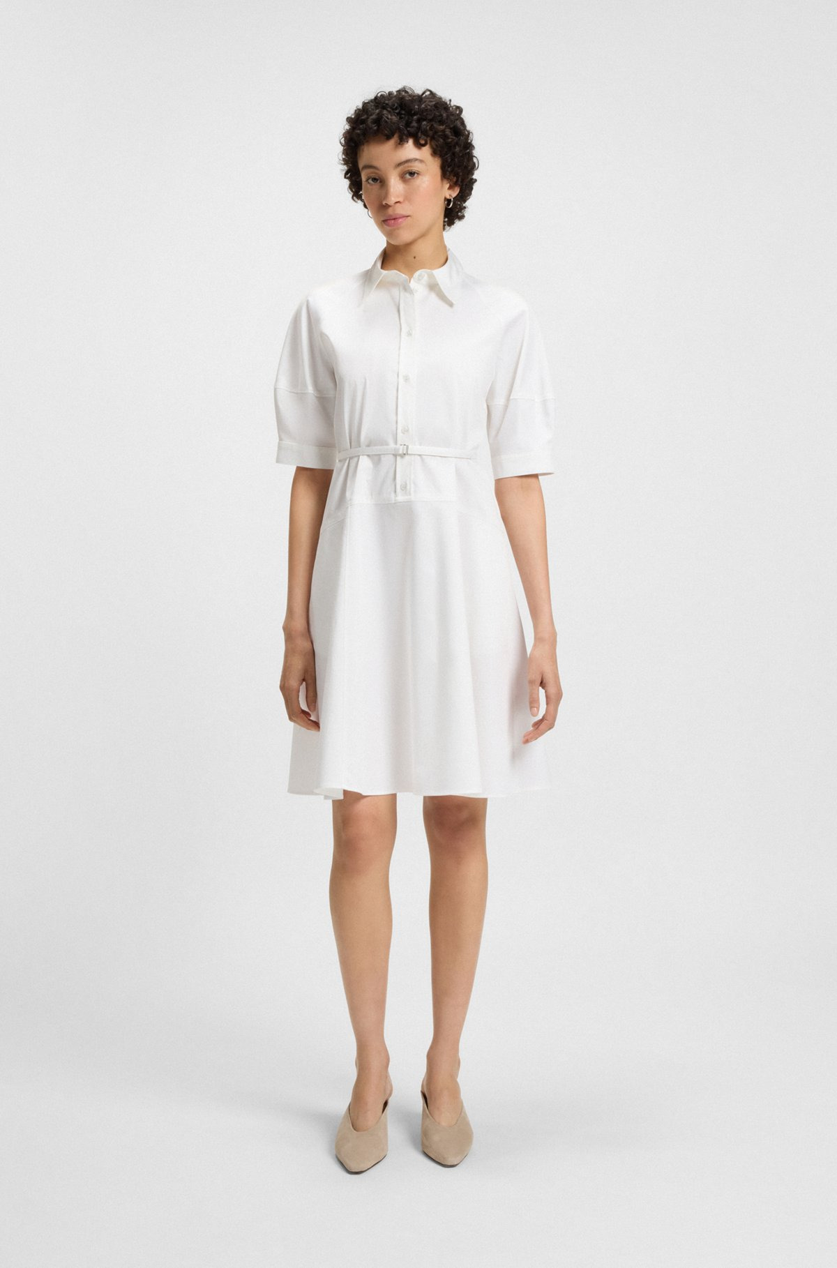 SHIRT DRESS IN STRETCH COTTON WITH HALF PLACKET - 4