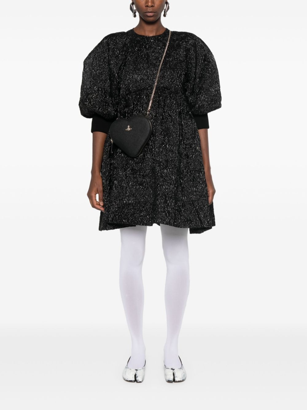 crushed-cloquÃ© puff-sleeves dress - 2
