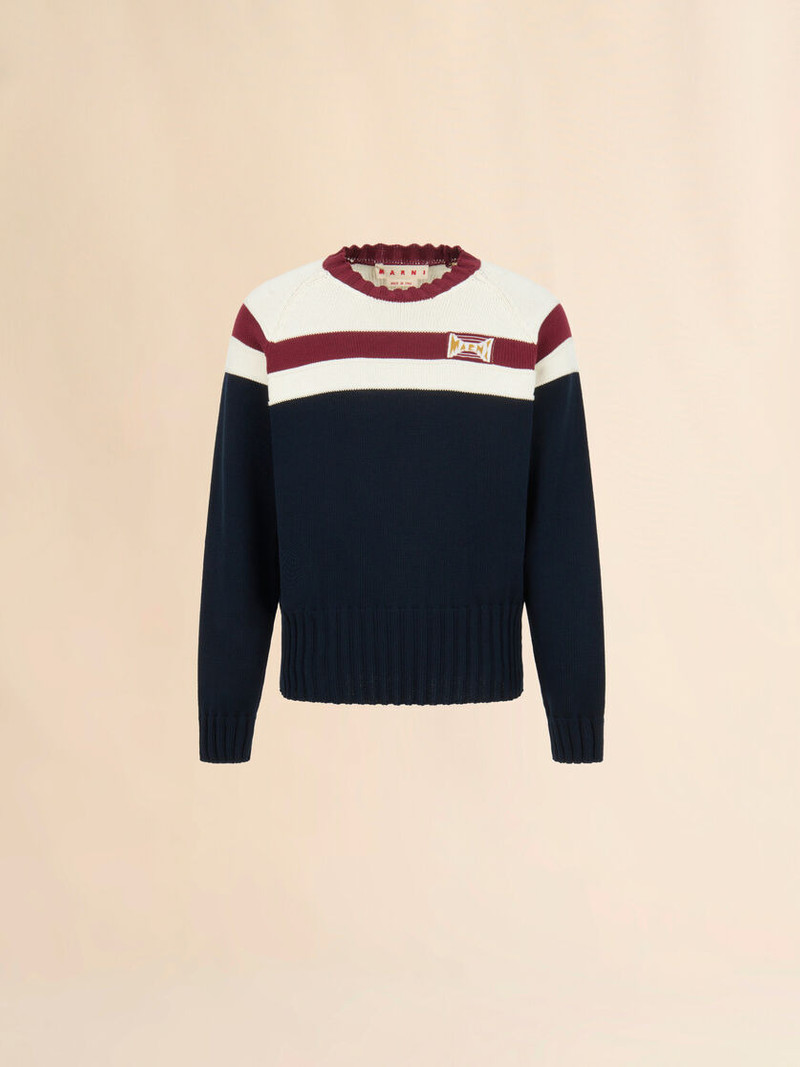 DEEP BLUE COTTON JUMPER WITH CONTRAST STRIPE 1