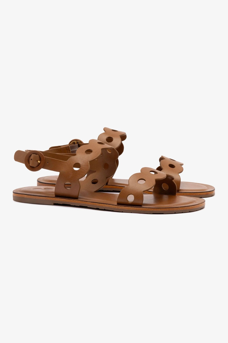 Florence Flat Sandal In Light Caramel Leather 3