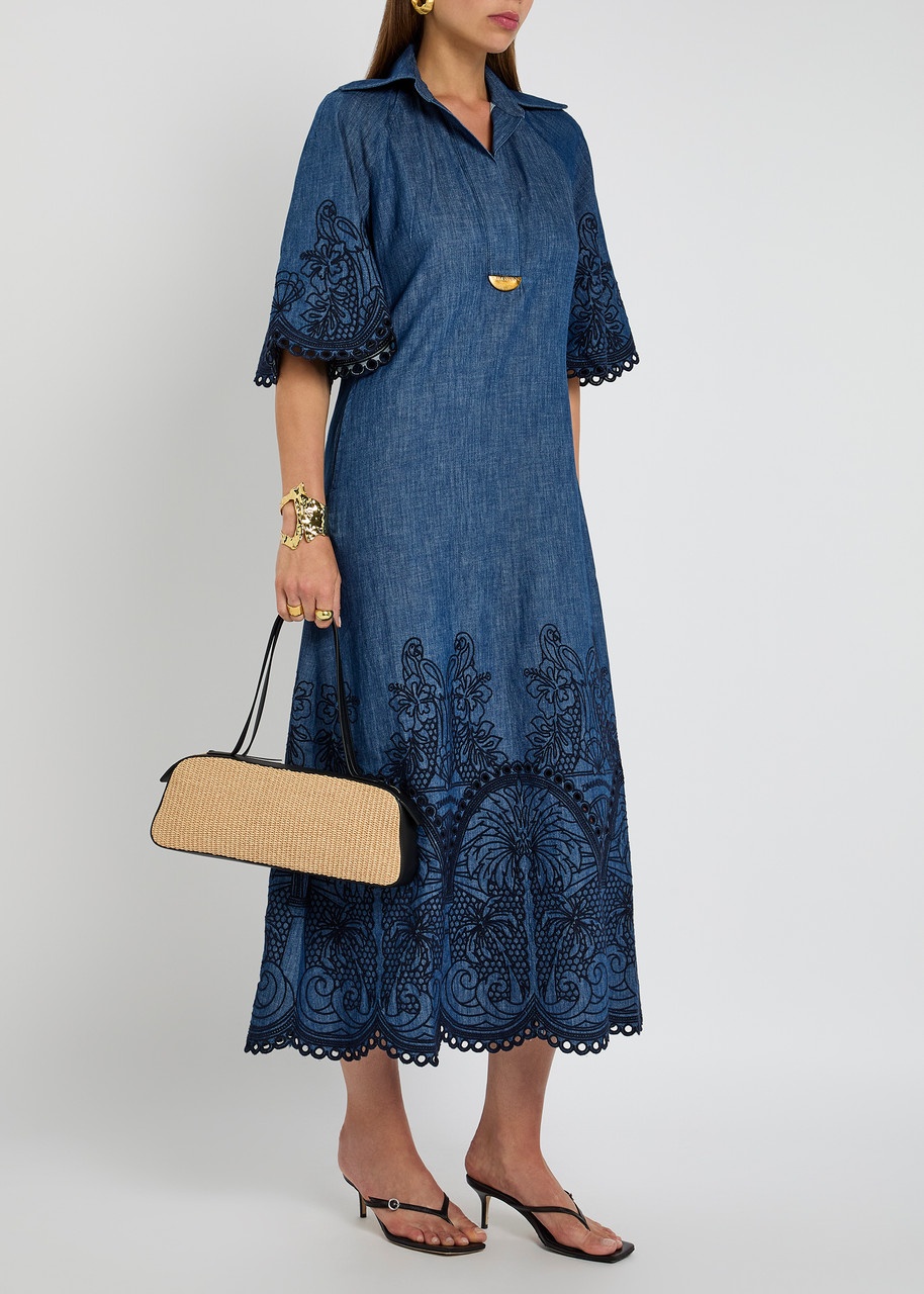 Zimmermann Coco Embroidered Chambray Midi Shirt Dress - 4
