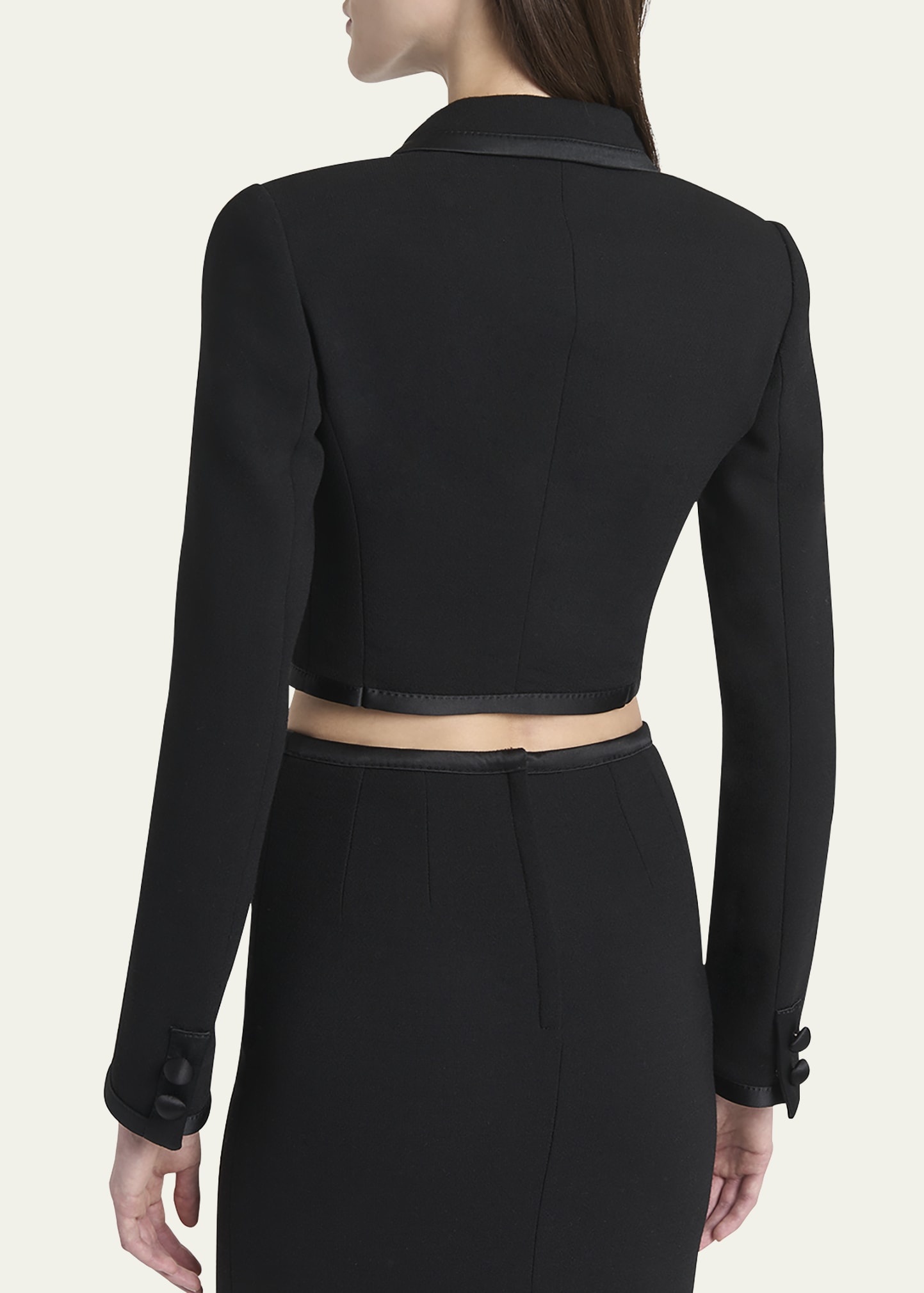Satin-Trim Double-Breasted Crepe Crop Jacket - 3