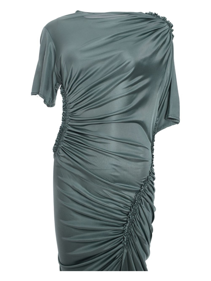 asymmetric ruched midi dress 3