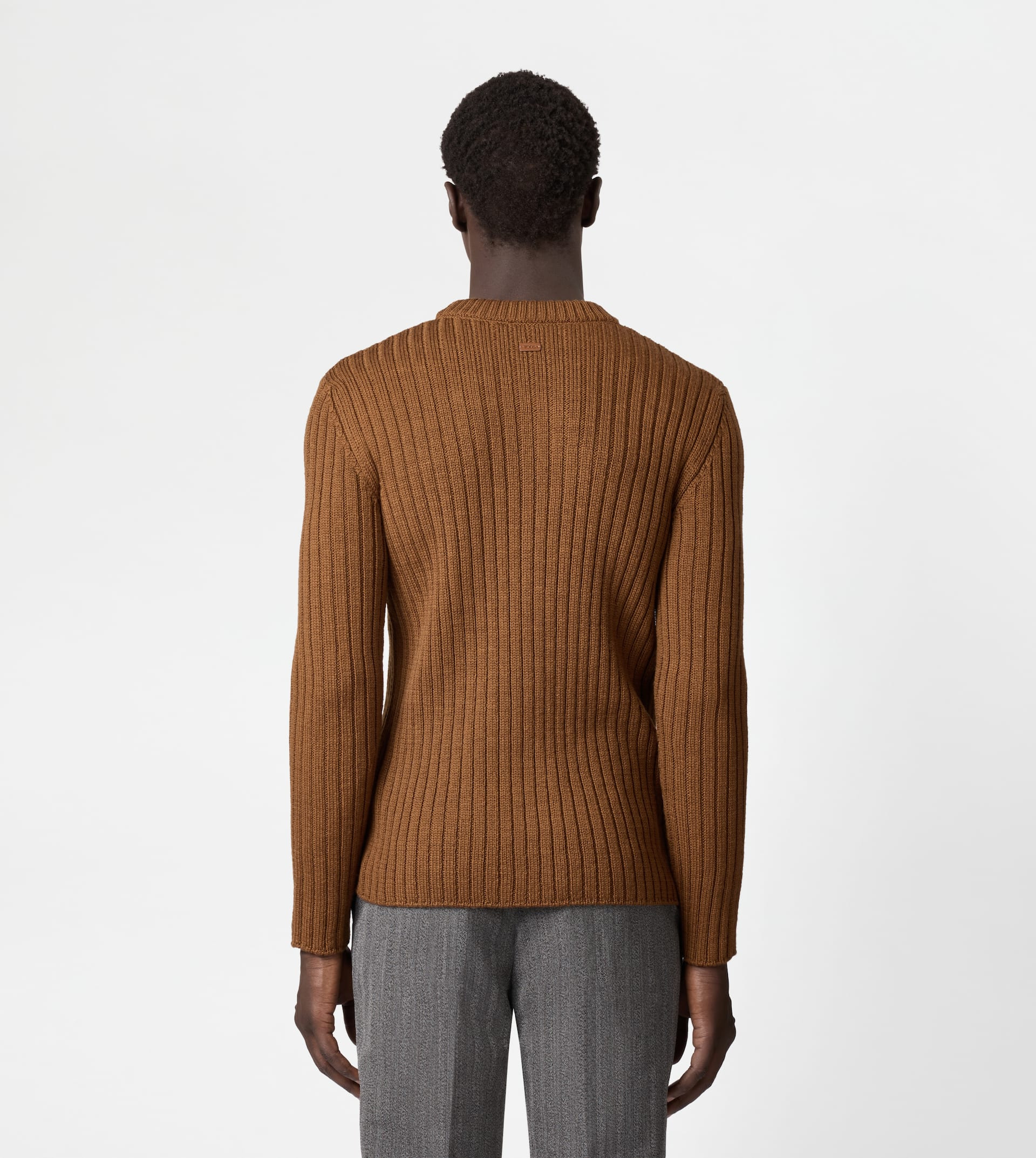 ROUND-NECK PULLOVER IN MERINO WOOL - BROWN - 4