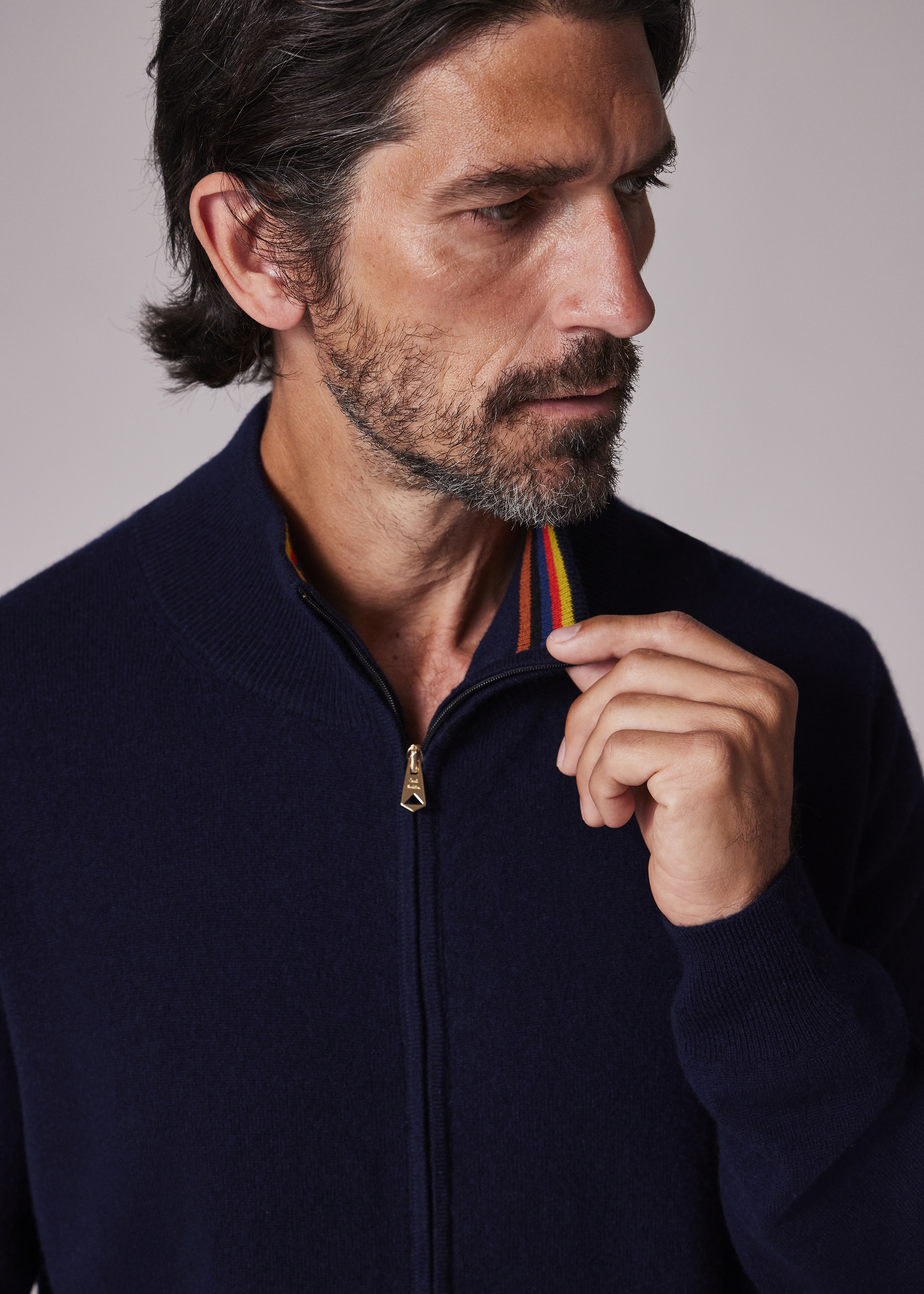 Navy Cashmere Full-Zip Cardigan - 3