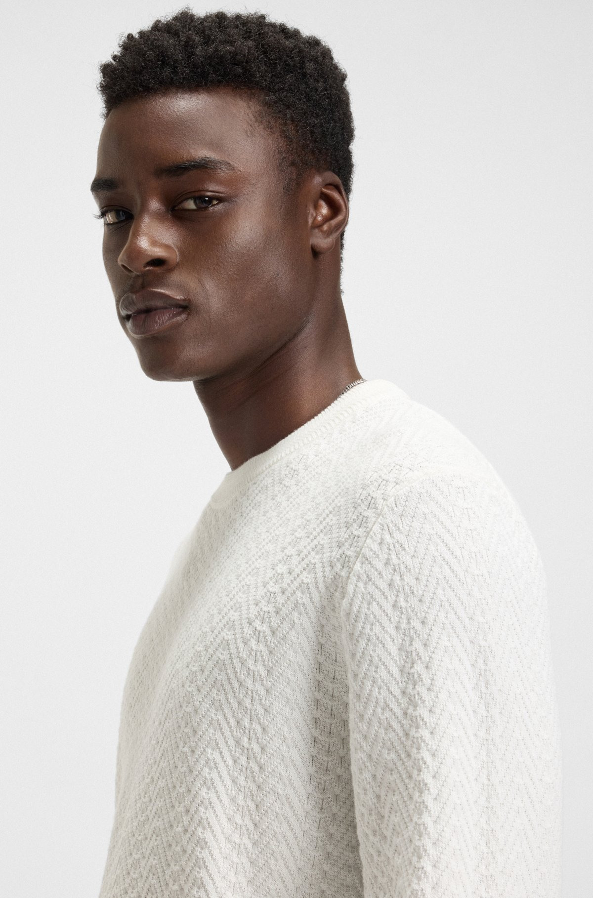COTTON SWEATER WITH HERRINGBONE KNIT - 3