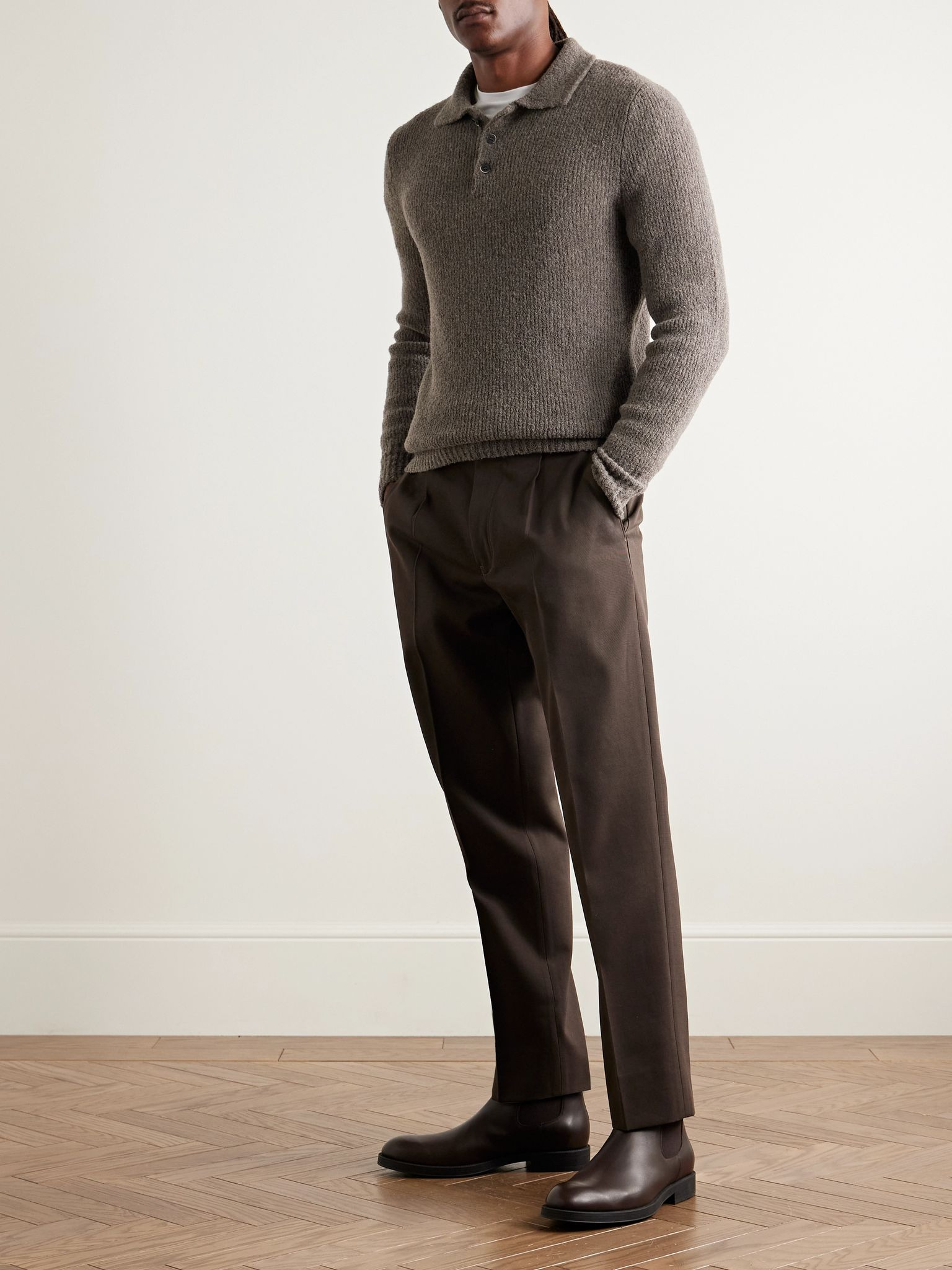 Wool-Blend Chenille Polo Shirt Brown - 2