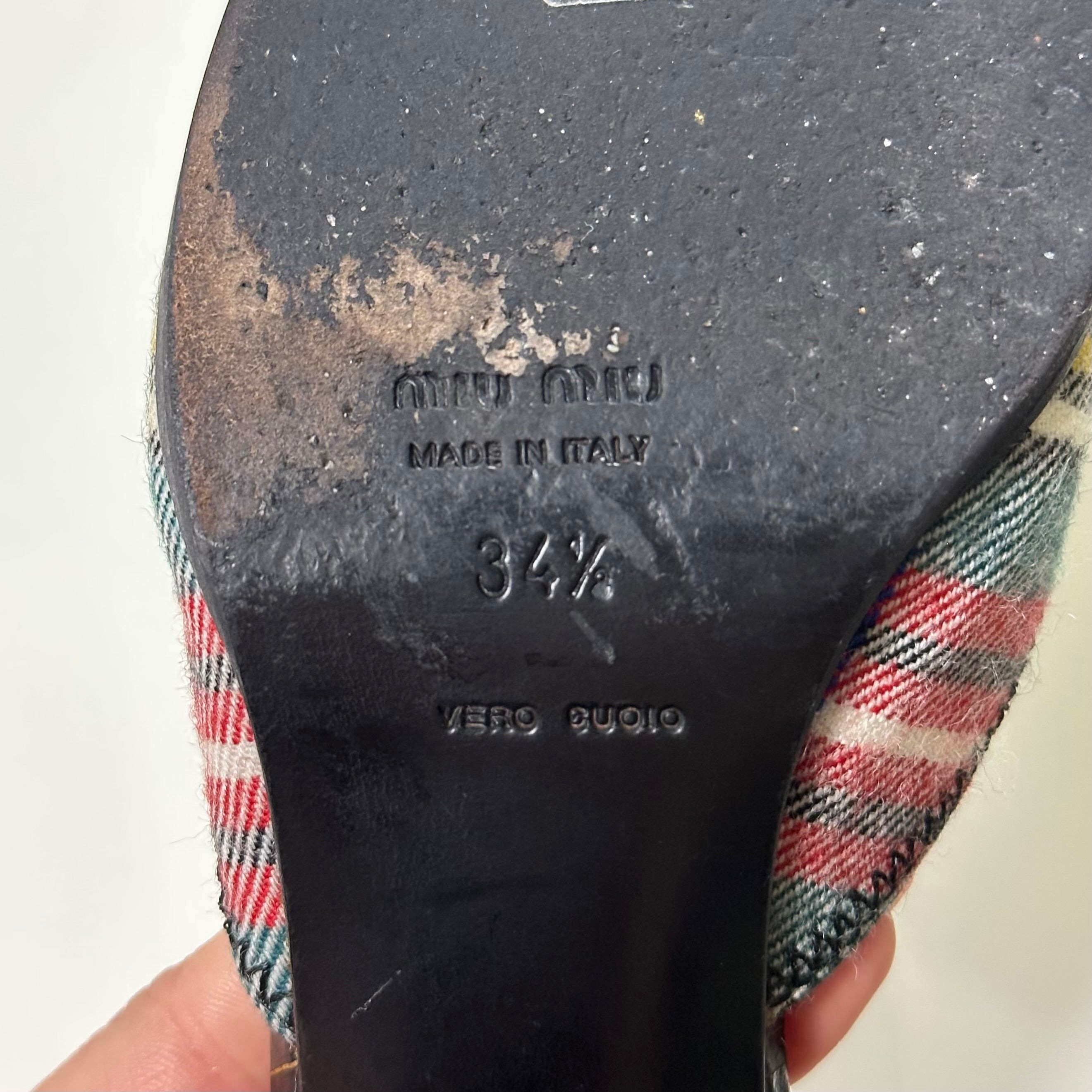MIU MIU Cracked Leather Checkered Mules - 9
