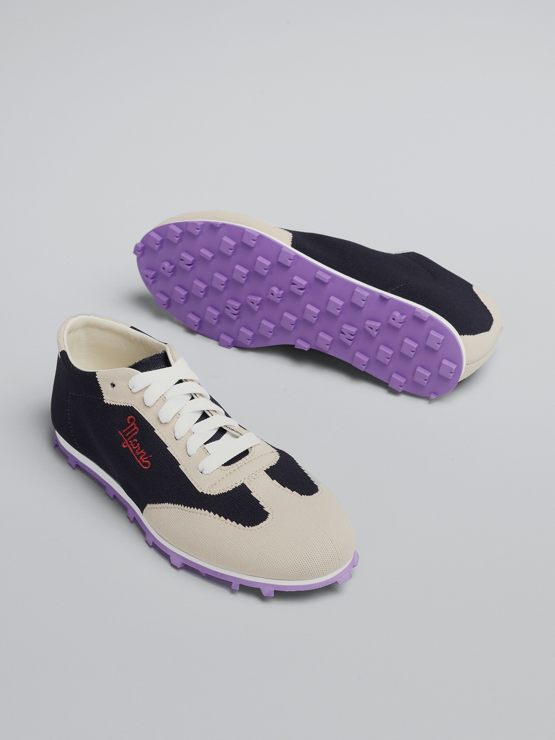BLACK AND BEIGE STRETCH JACQUARD PEBBLE SNEAKER - 5