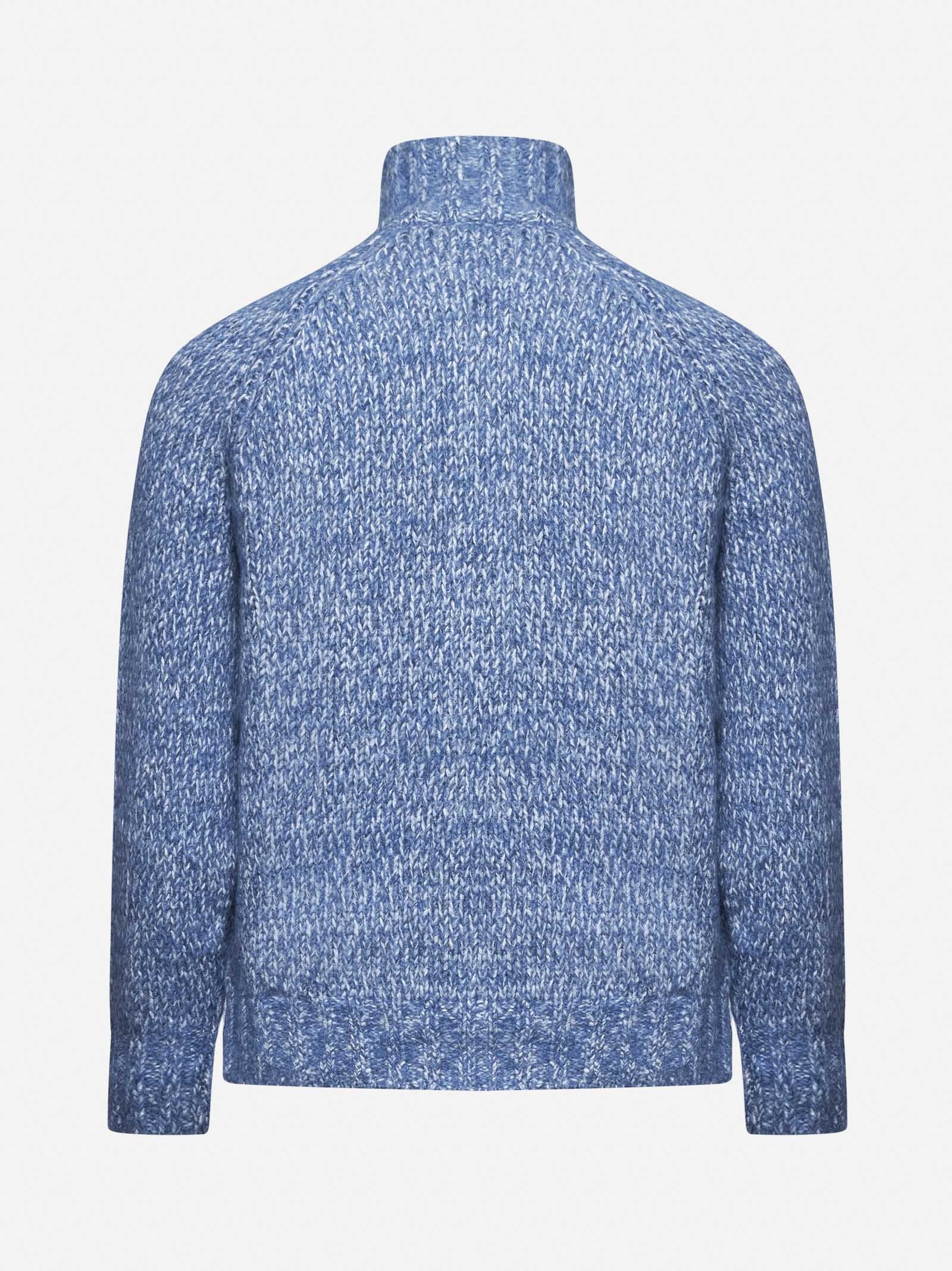 Brunello Cucinelli Light blue alpaca blend chiné zip-up
