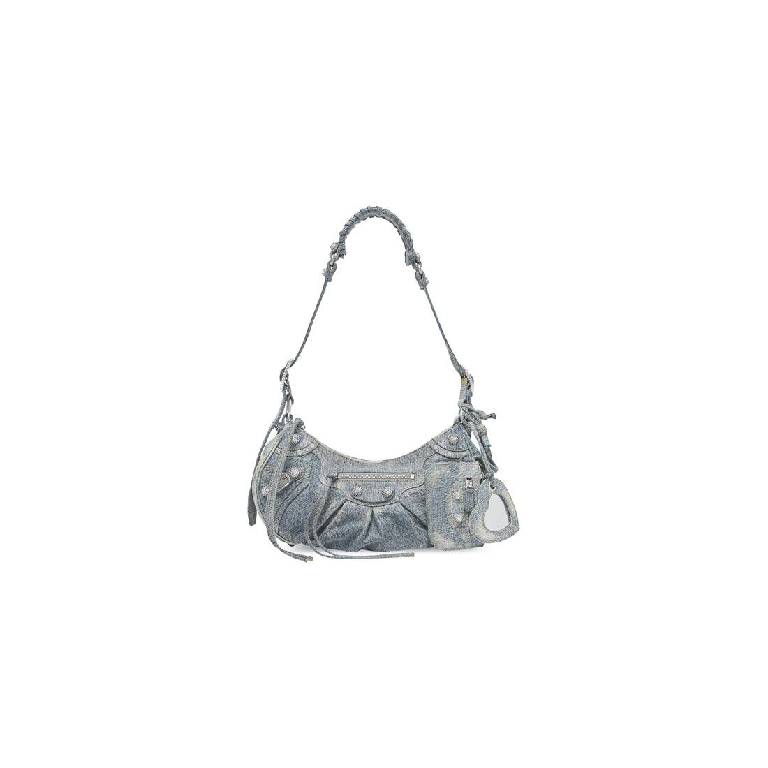 Women's Le Cagole Small Shoulder Bag In Denim With Rhinestones in Blue - 1