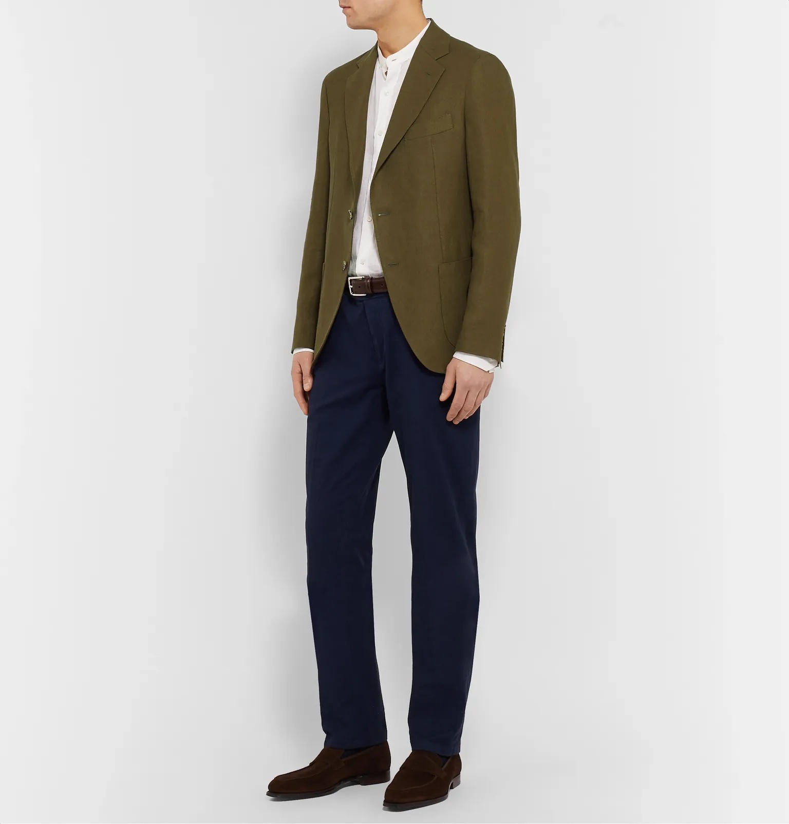 Army-Green Slim-Fit Unstructured Linen Blazer - 9