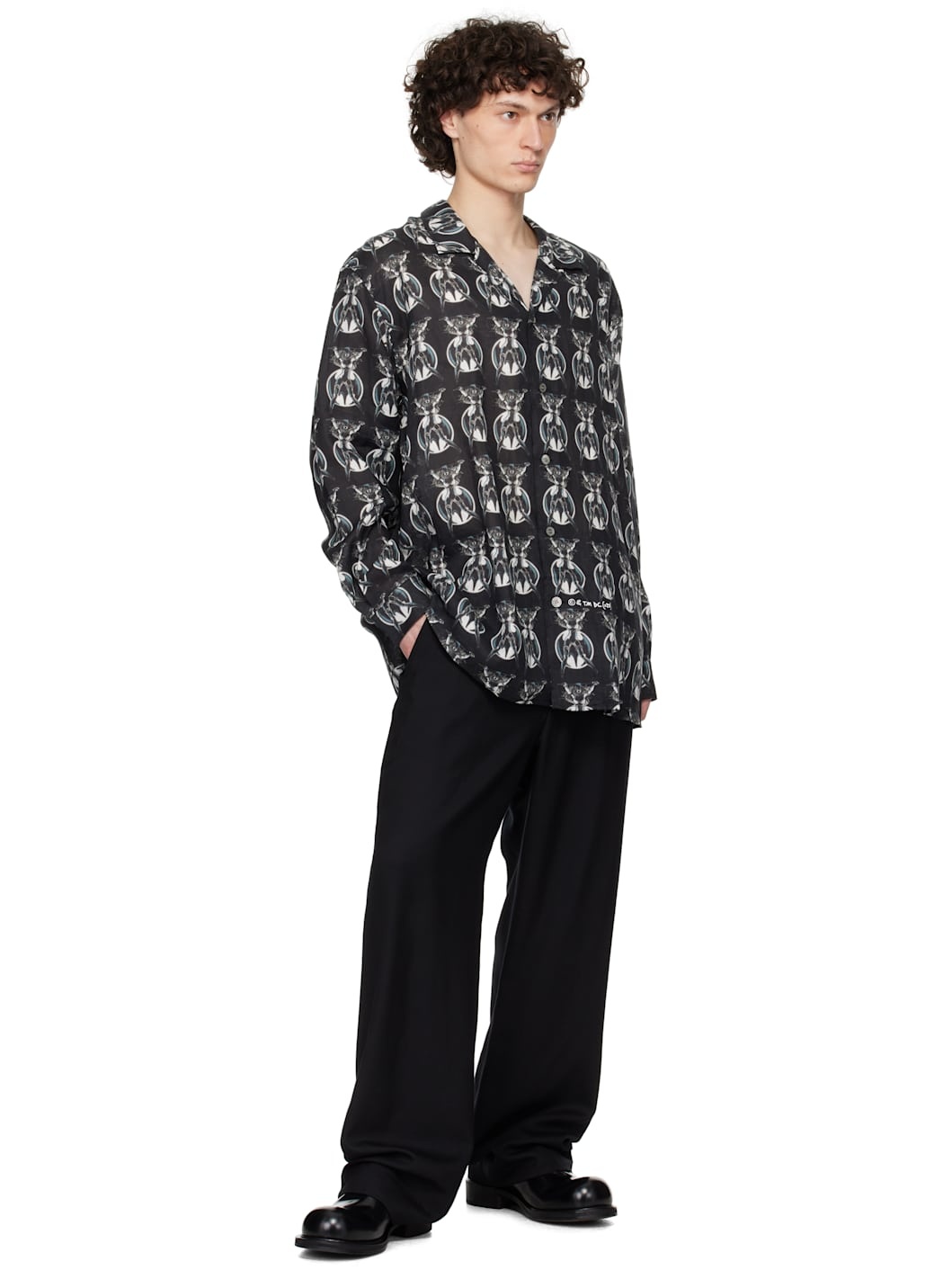 Black Printed Button-Up Shirt - 4