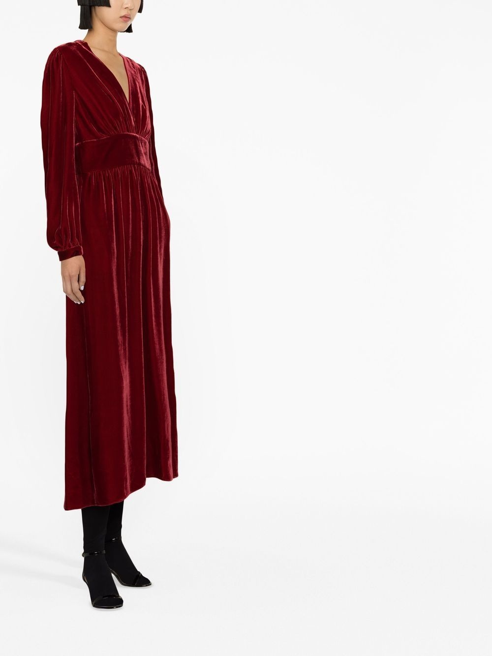 V-neck velvet midi dress - 4